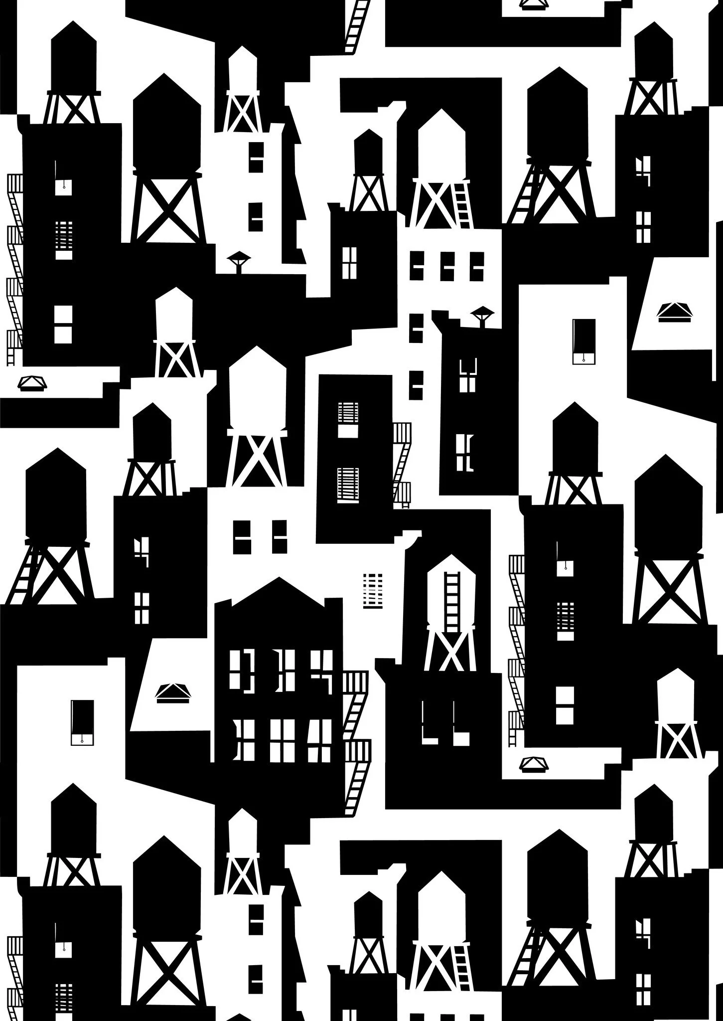 New York City Watertowers Wallpaper in Black & White design by Tom  Slaughter for Cavern Home