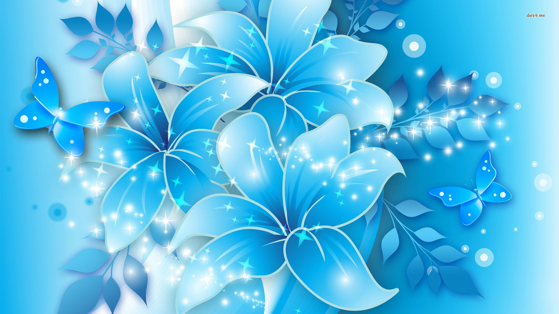 BLUE FLOWERS AND BUTTERFLIES WALLPAPER. Download