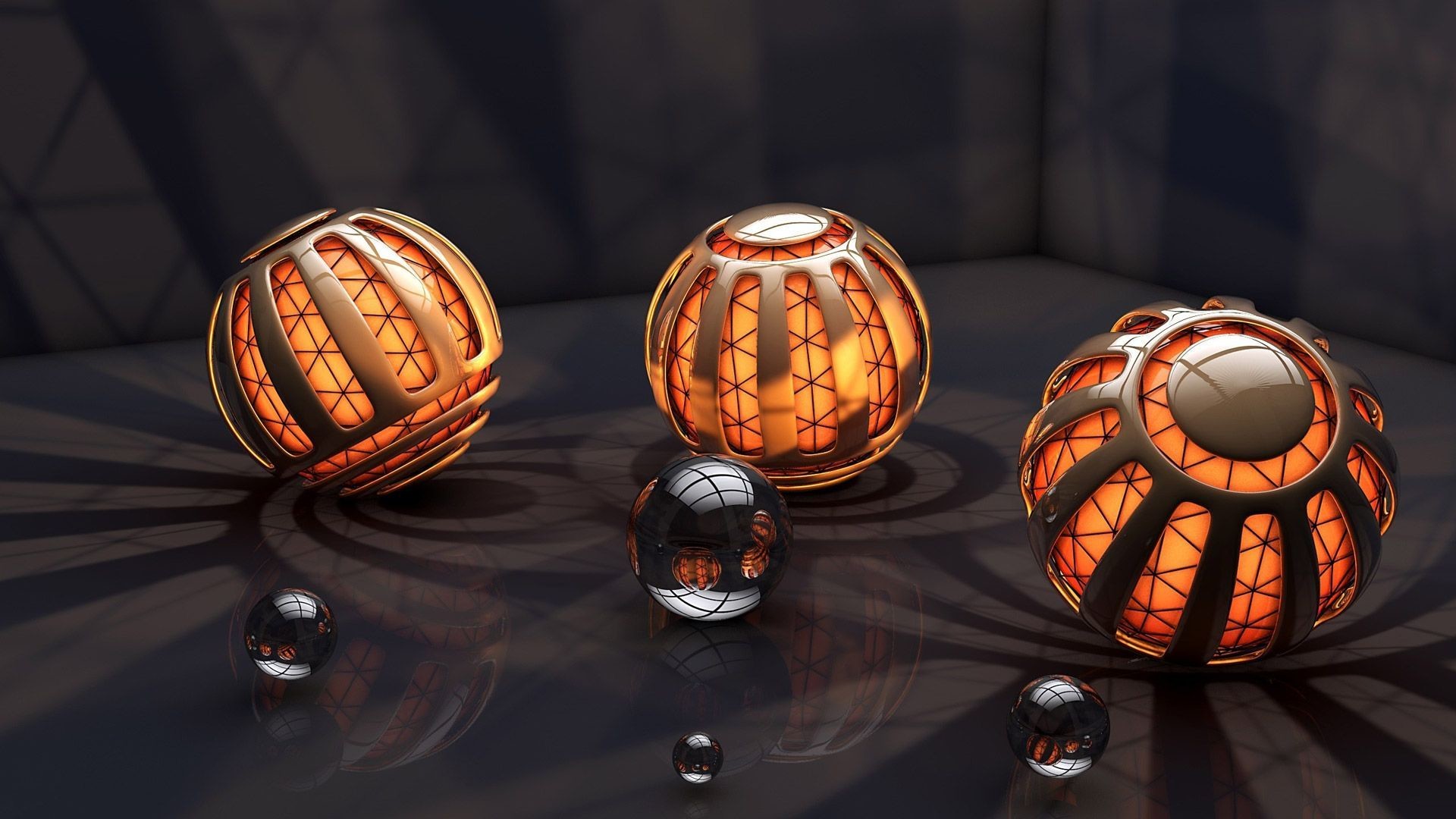 3D Black and Orange Balls Wallpapers