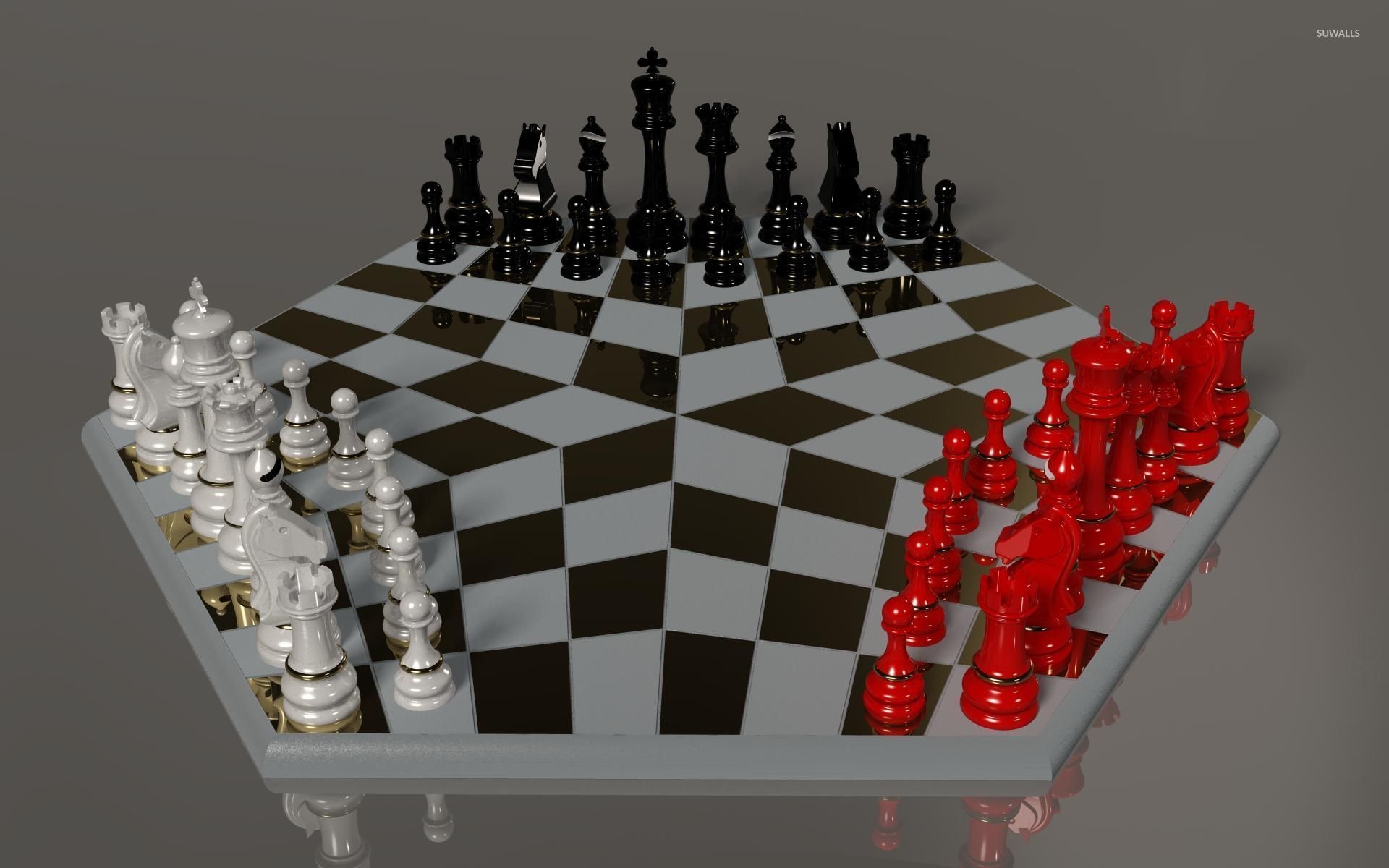 Black, white and red chess pieces wallpaper