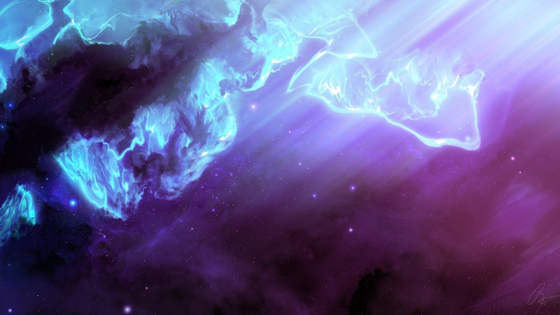 Colored space blue pink purple universe rays nebula