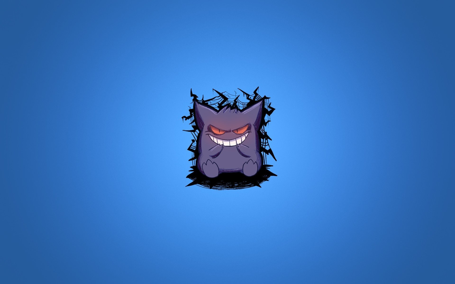 Pokemon pokemon gengar blue background purple smile minimalism