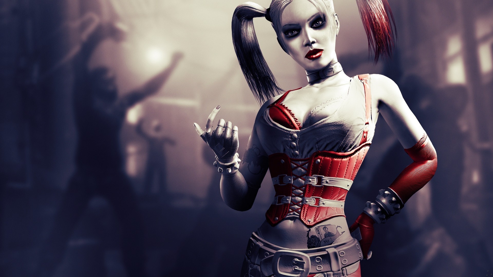 Download Wallpaper batman arkham city, girl, tattoo, haircut, face, harley quinn Full HD 1080p HD Background