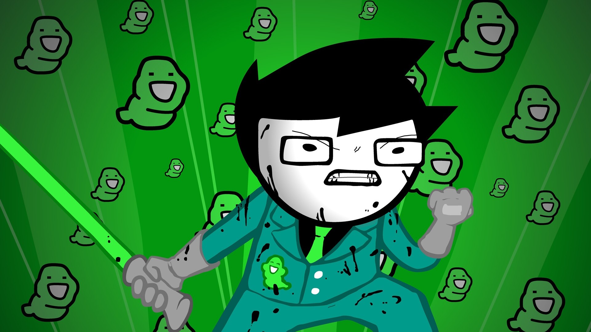 Preview wallpaper green, figure, aggression, style, homestuck 1920×1080