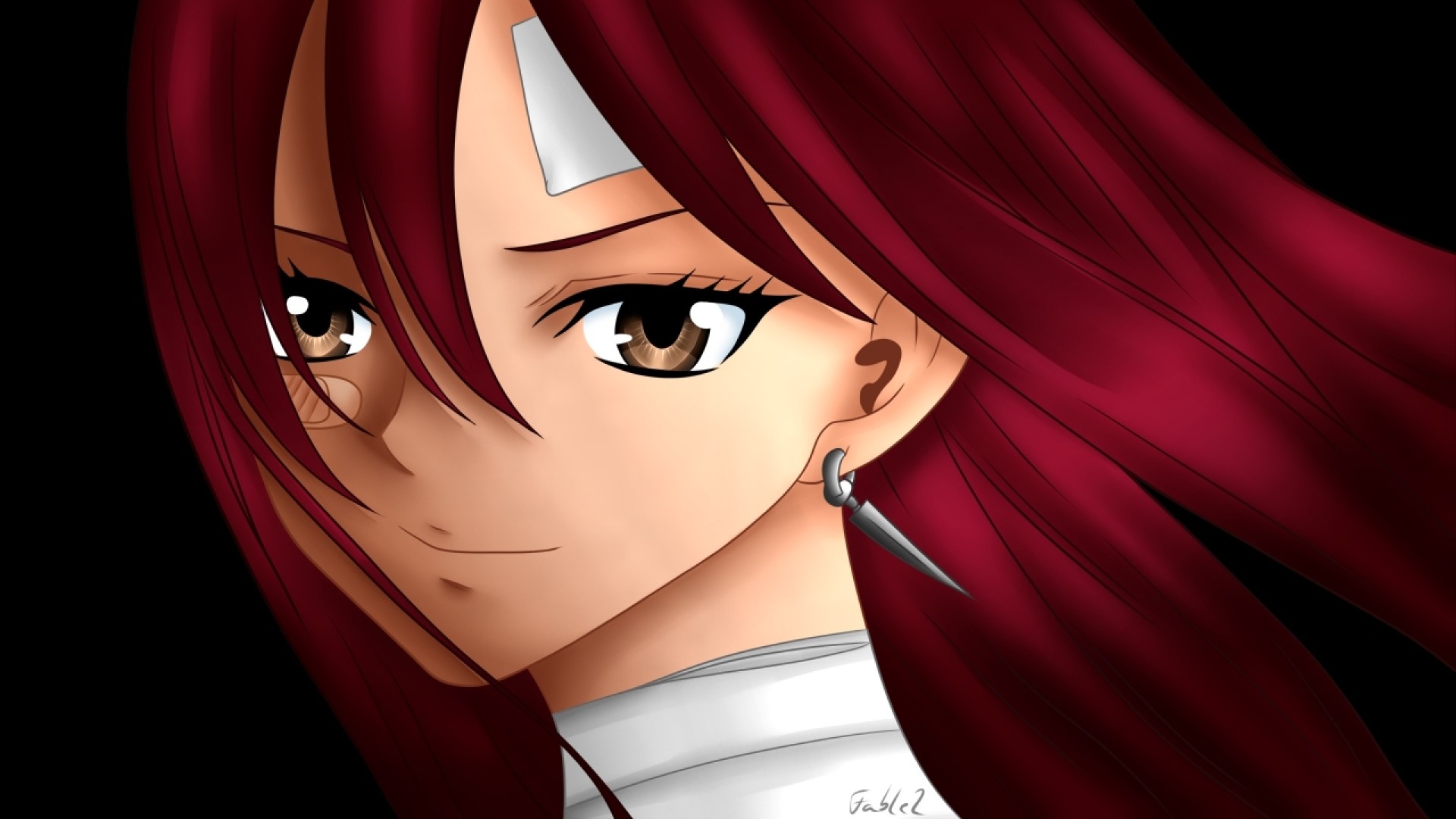 Preview wallpaper fairy tail, erza scarlet, girl, earrings, close up, smile