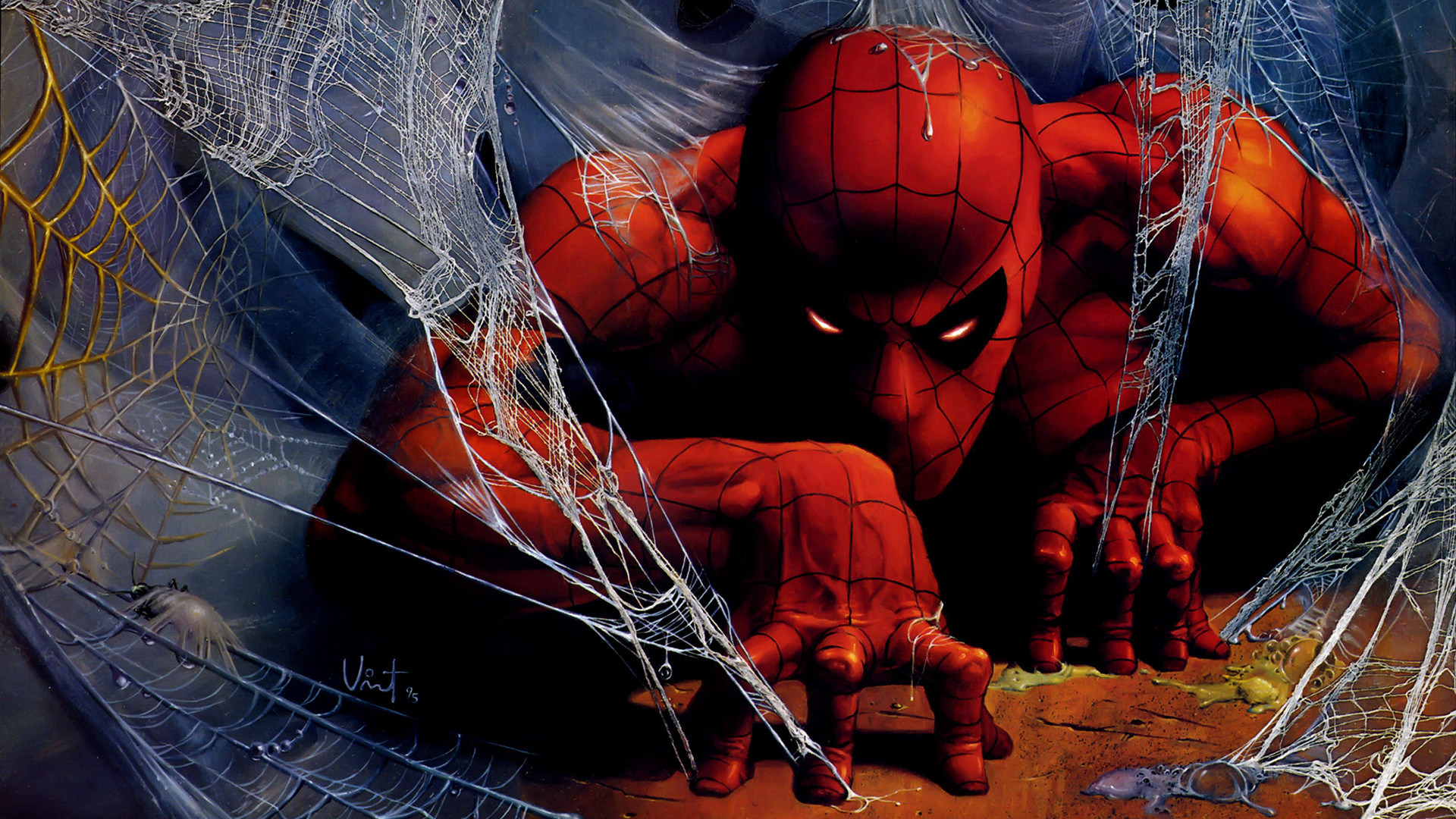 Preview wallpaper spider man, spiderman, web, art 1920×1080