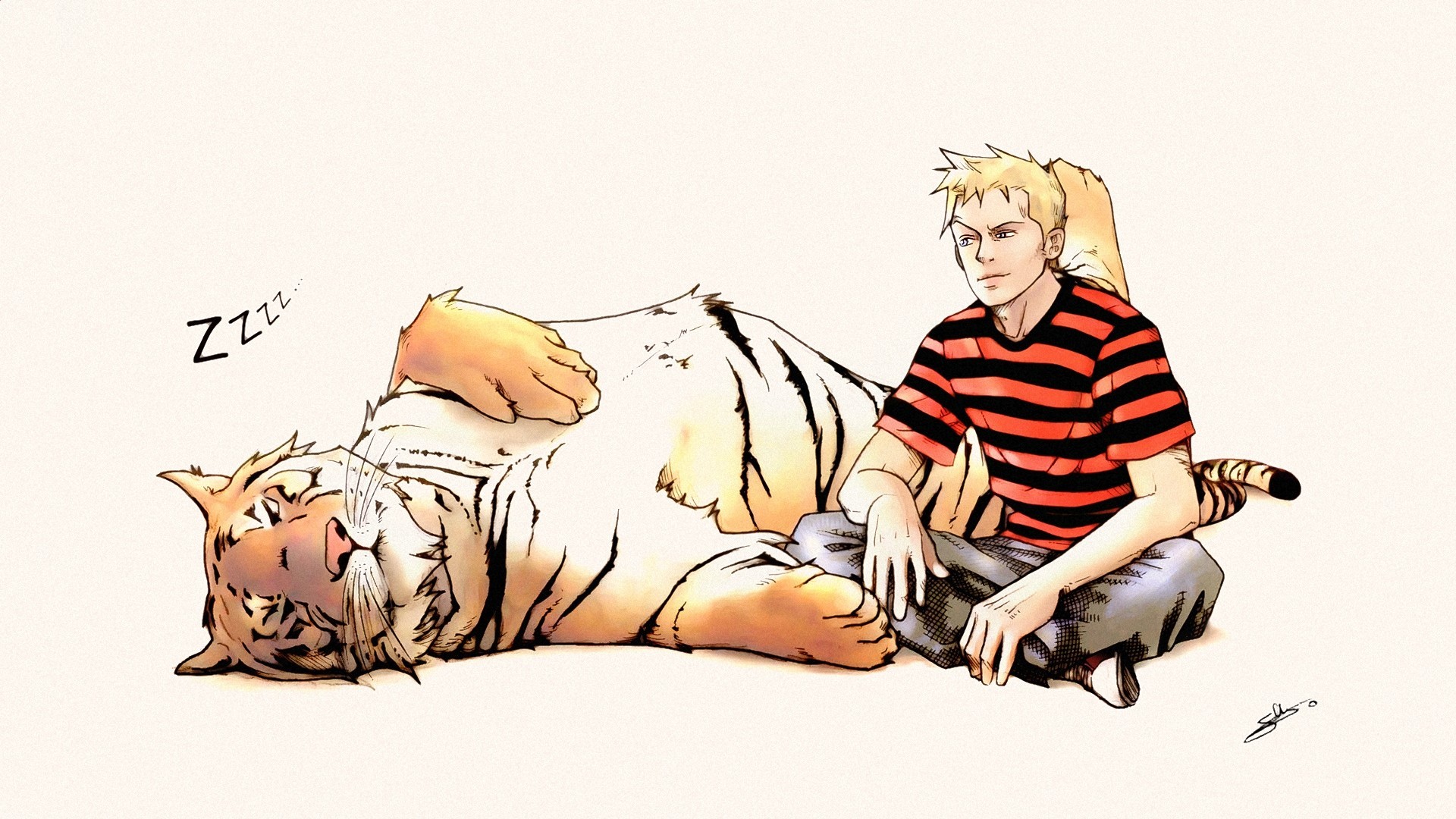 Alternative Art Calvin And Hobbes Comics Sleeping Striped Clothing Tigers