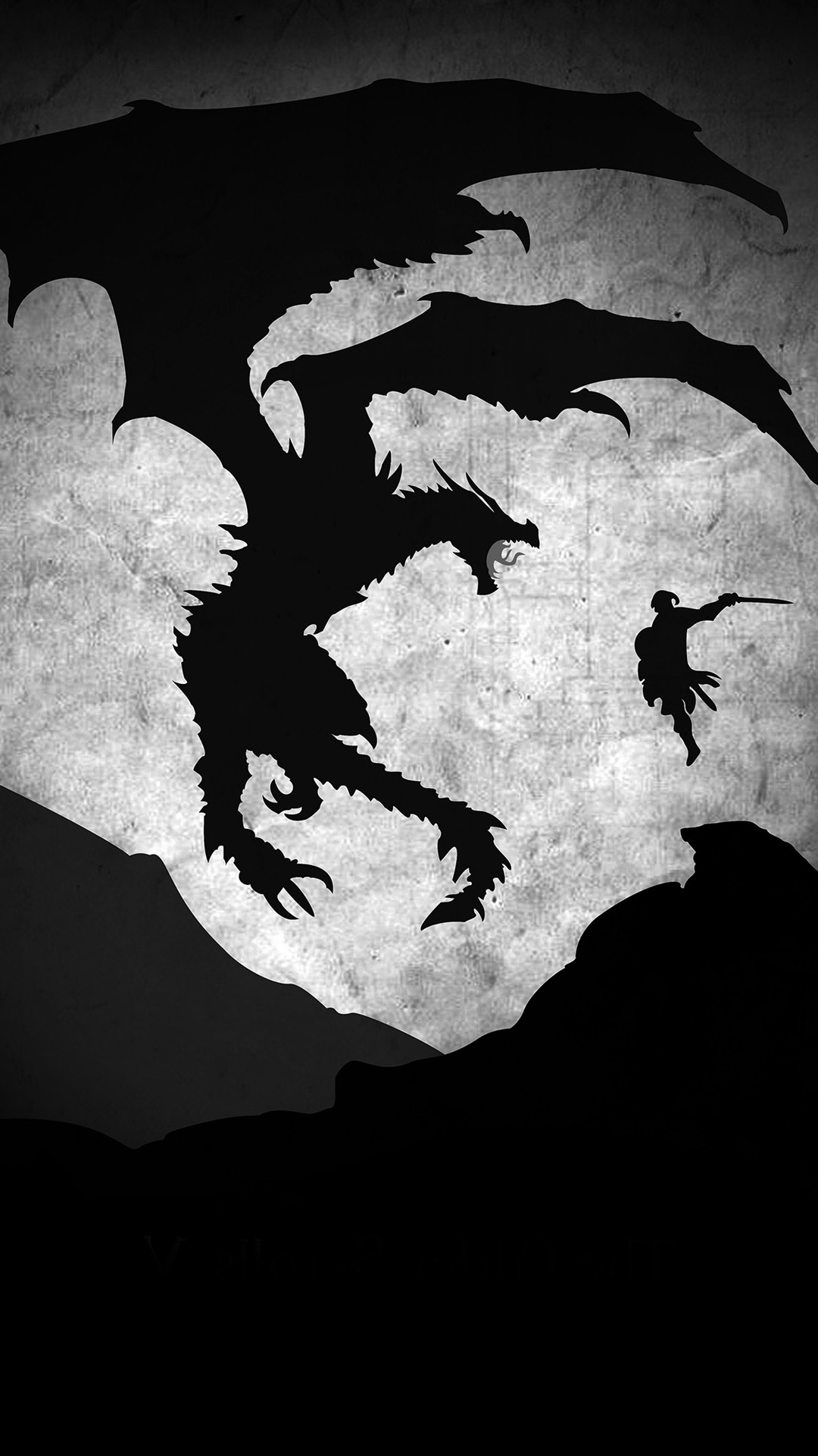 Skyrim Dragon Illustration Art Bw #iPhone #wallpaper