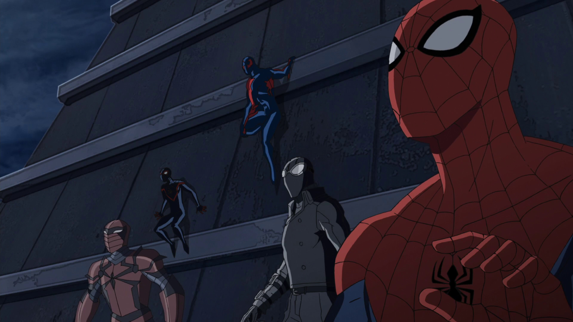 Spider Man 2099, Spider Man, Spider Man Noir, Spyder Knight, Miles Morales USMWW