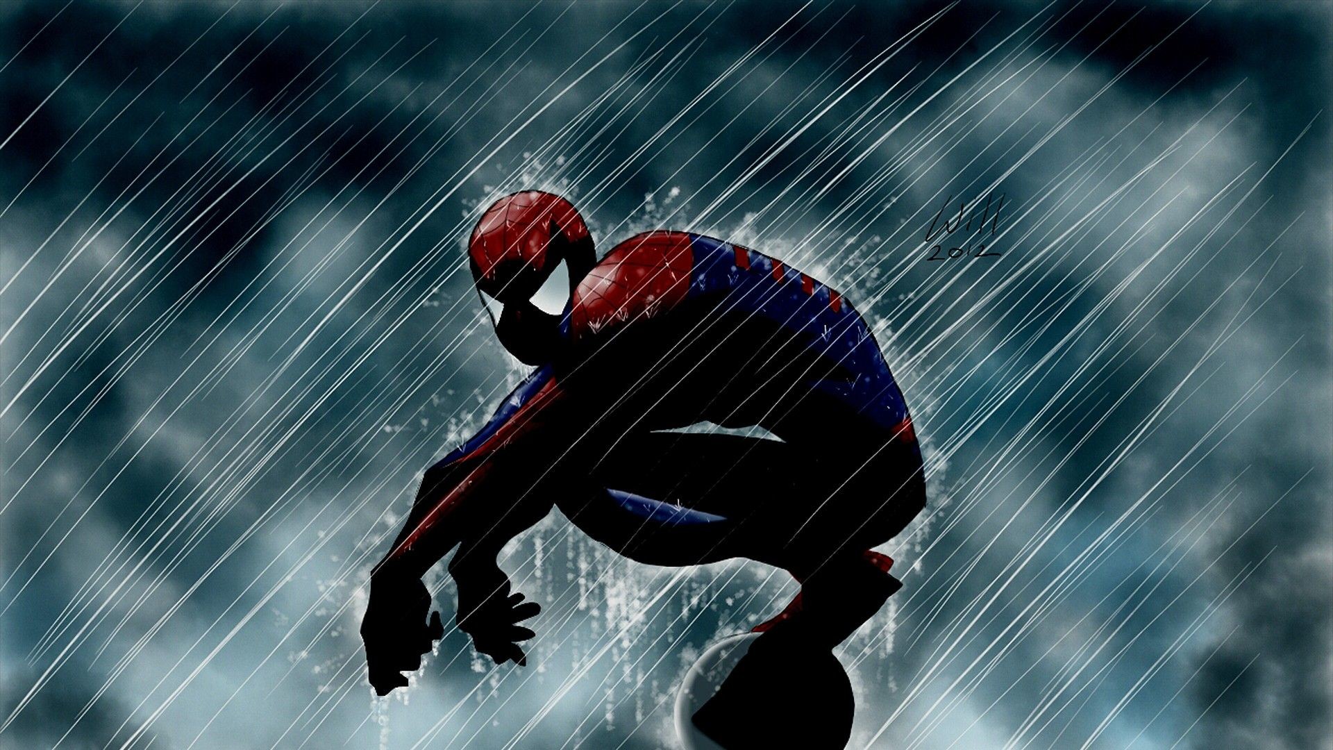 Awesome dramatic Spiderman in the rain wallpaper 1920×1080