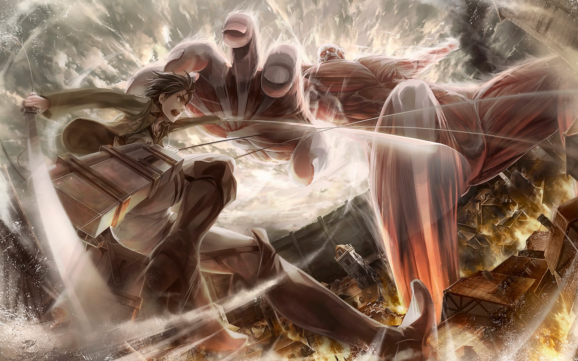 colossal-titan-vs-eren-jaeger-attack-on-titan-hd-wallpaper-1920×1200.jpg  (1920Ã1200) | Shingeki No Kyojin | Pinterest | Anime fan art and Anime