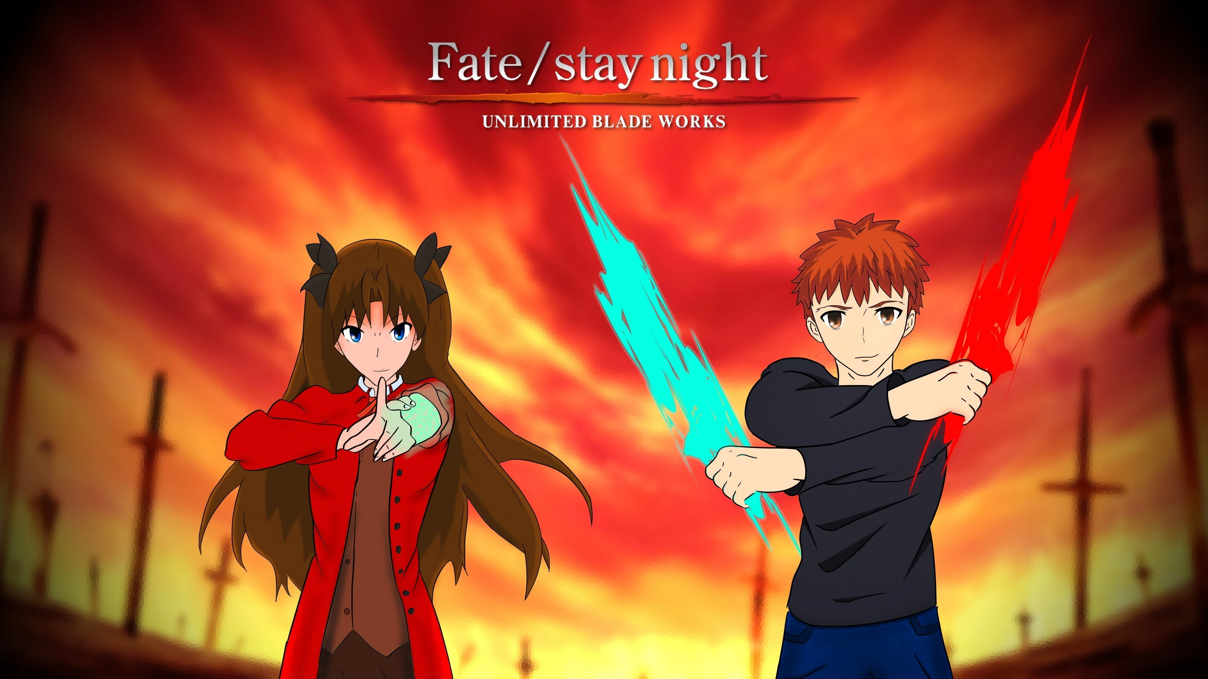 Stay Night Unlimited Blade Works Shirou Emiya Rin Tohsaka Wallpaper