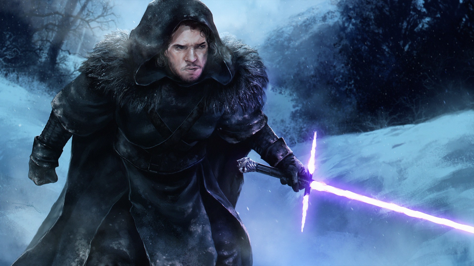 Star Wars, Game Of Thrones, Jon Snow, Artwork, Fantasy Art, Lightsaber Wallpapers HD / Desktop and Mobile Backgrounds