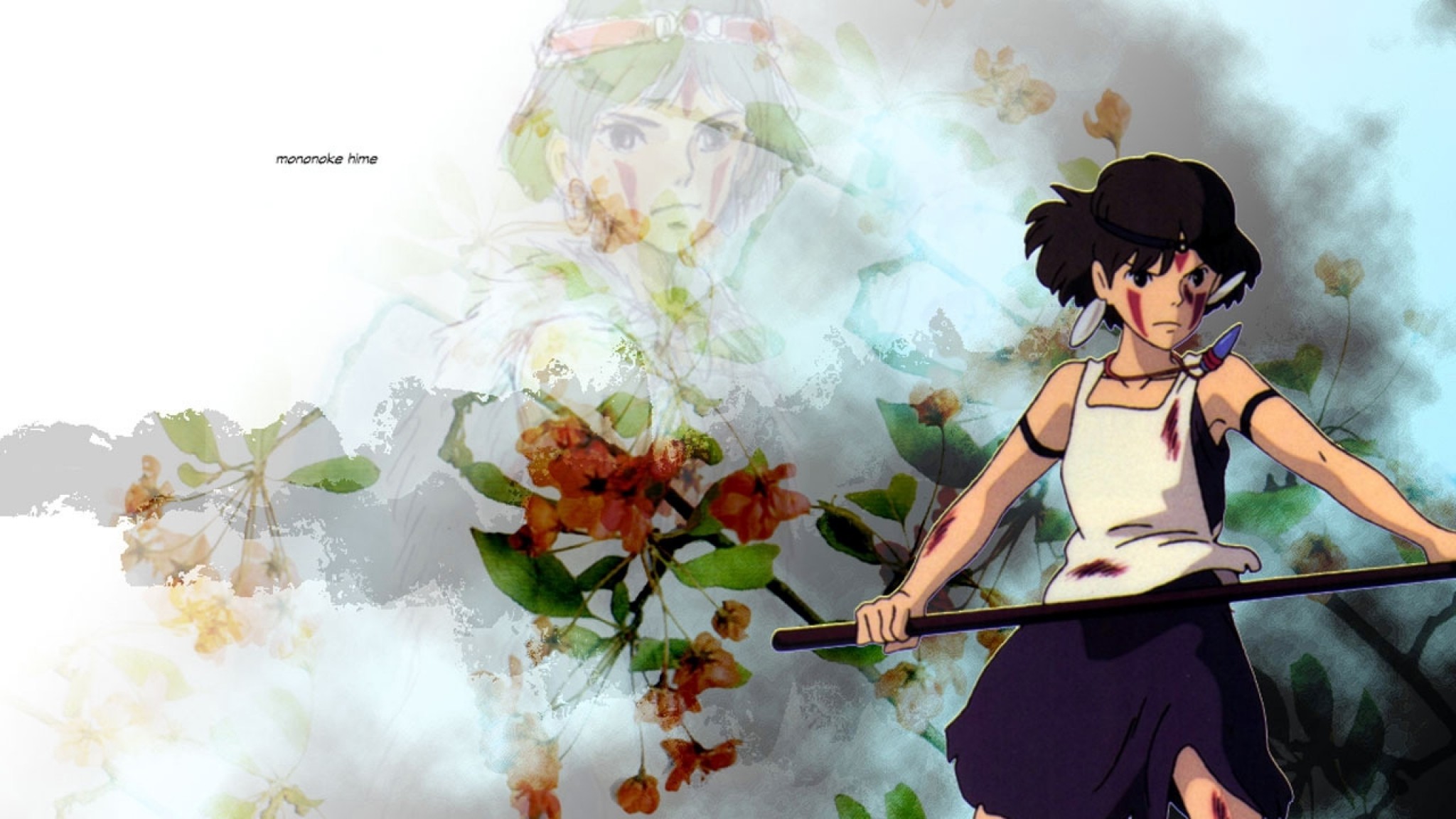 Wallpaper princess mononoke, girl, sword, blow, weapons, preparedness, flowers