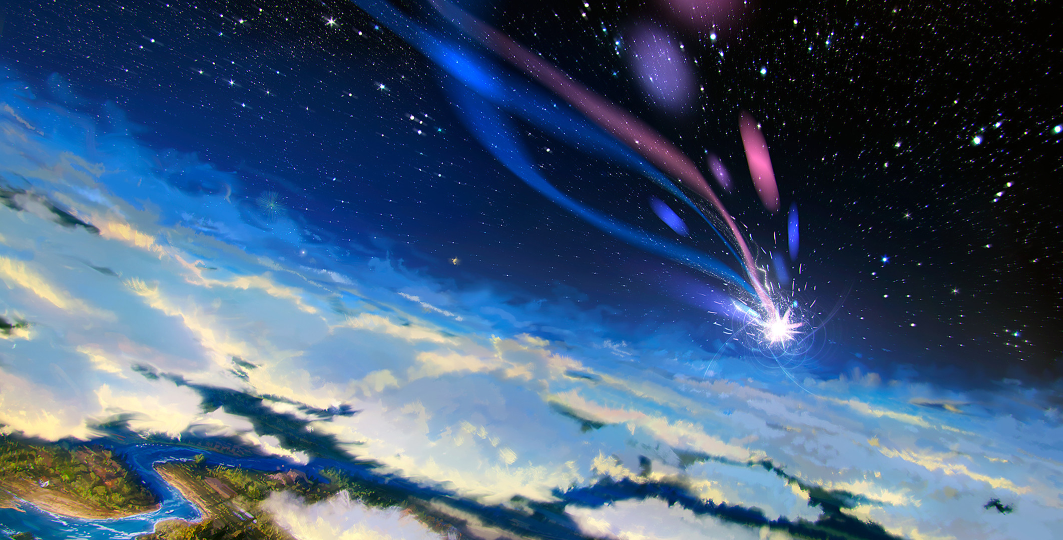 Movie – Howl's Moving Castle Sky Stars Cloud Landscape Shooting Star  Wallpaper