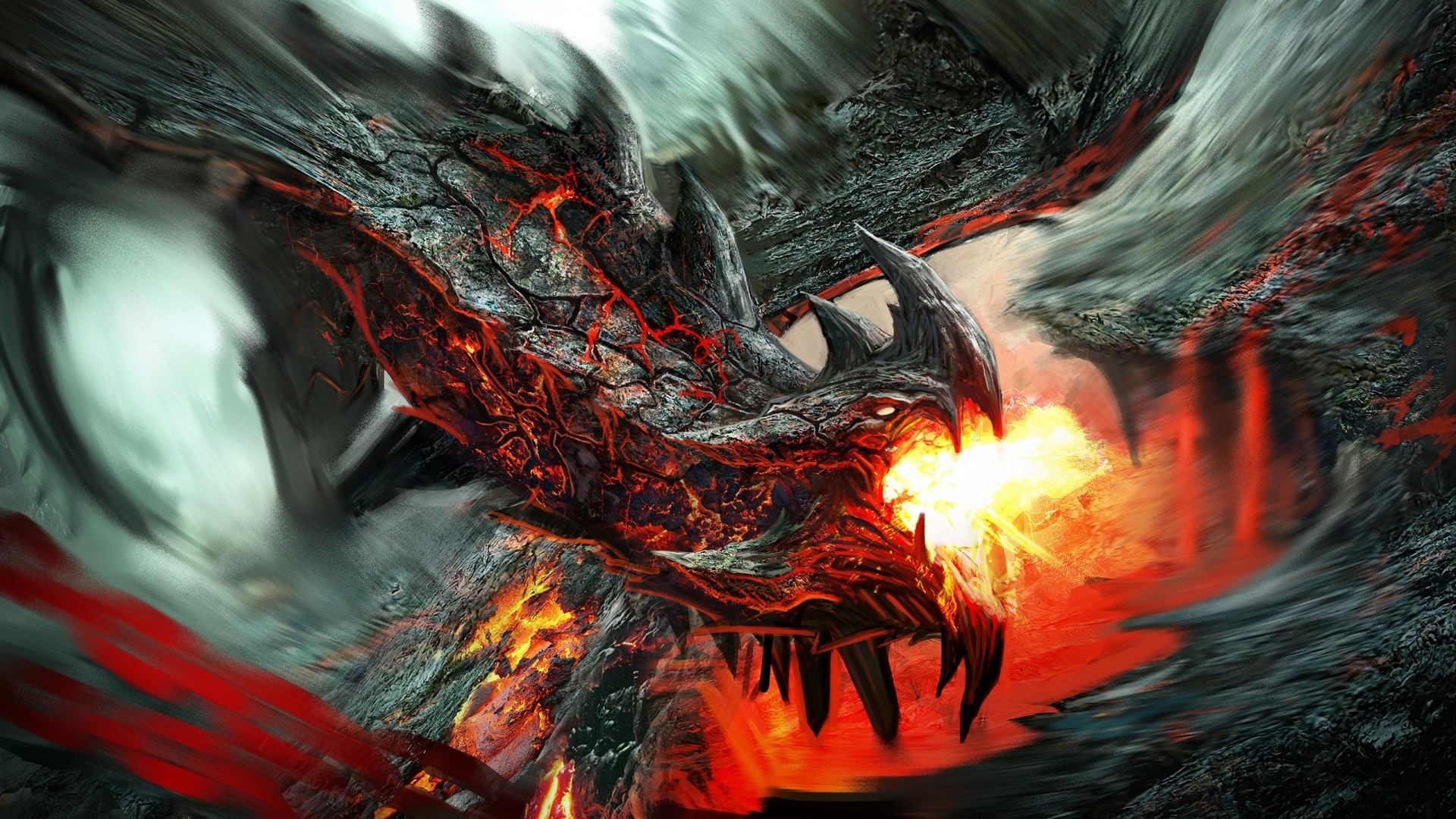 Wallpaper dragon, fire-breathing, flame, art