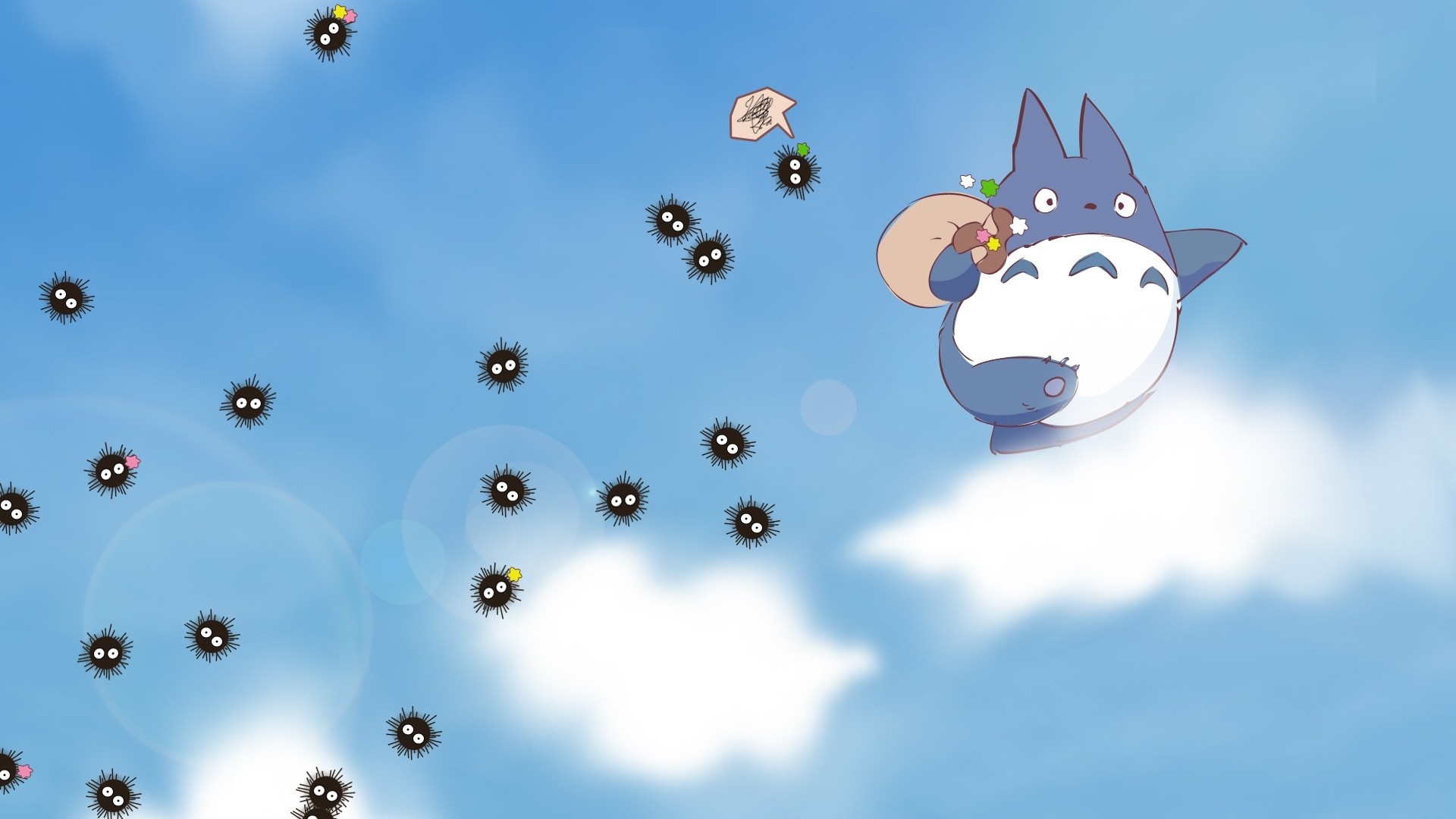 Preview wallpaper my neighbor totoro, sky, clouds, susuwatari, spirited away 1920×1080