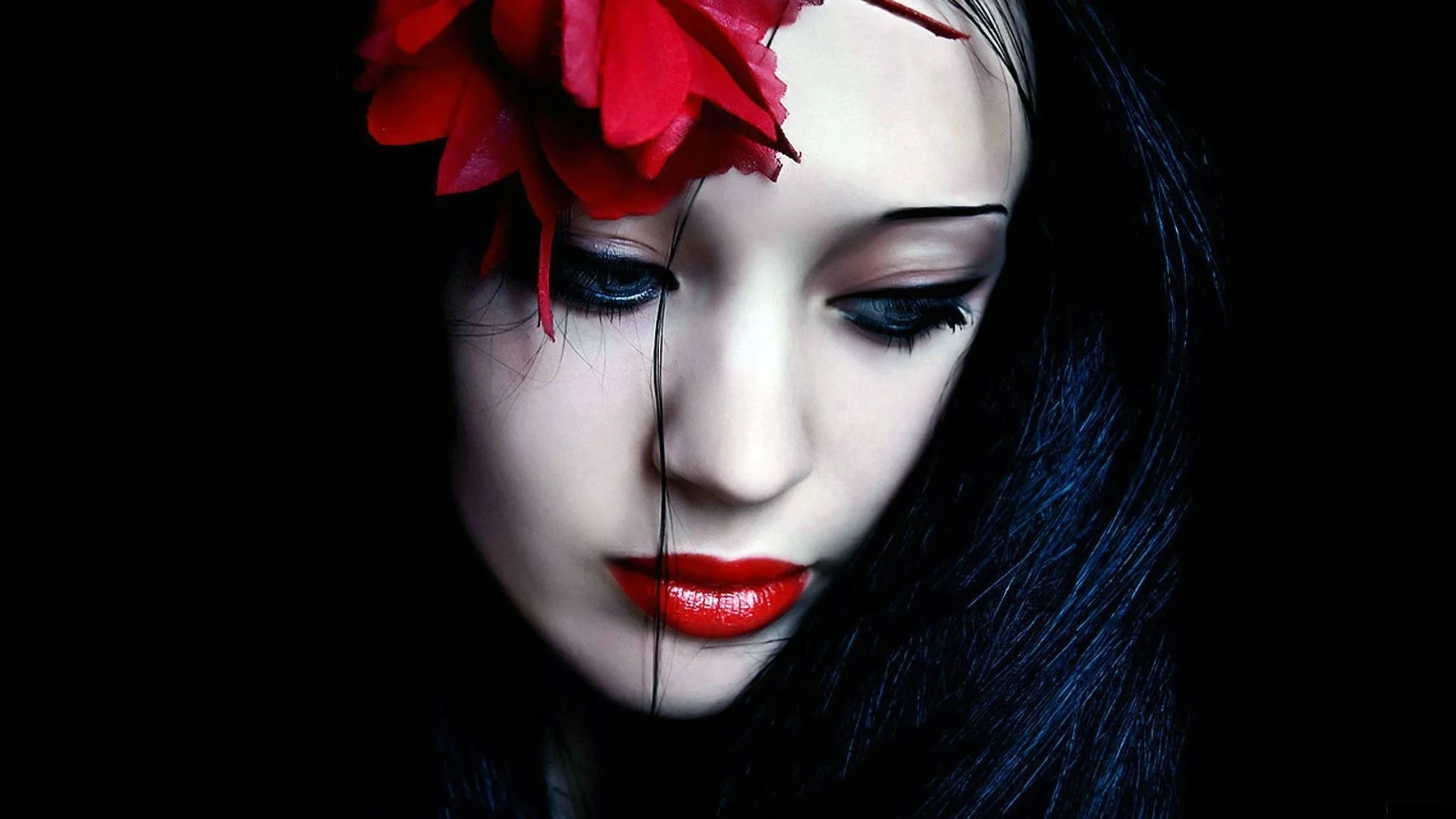 Women females girls gothic vampire face pale sad sorrow emotions red contrast dark wallpaper 24010 WallpaperUP