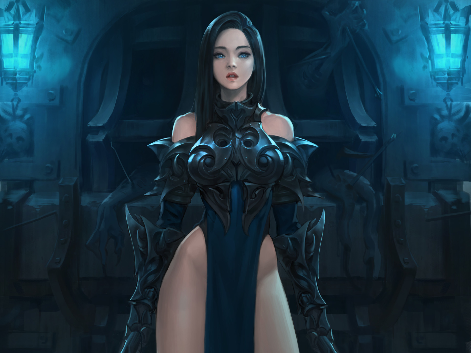 Fantasy – Women Warrior Black Hair Armor Blue Eyes Fantasy Woman Girl Warrior Wallpaper