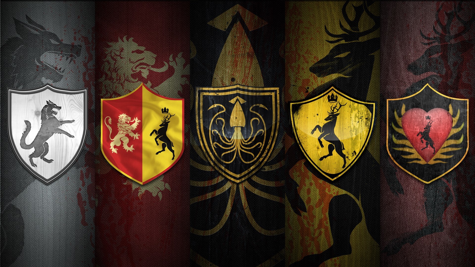 Game of Thrones emblems sigil House Greyjoy House Lannister House Stark House Baratheon amblem wallpaper