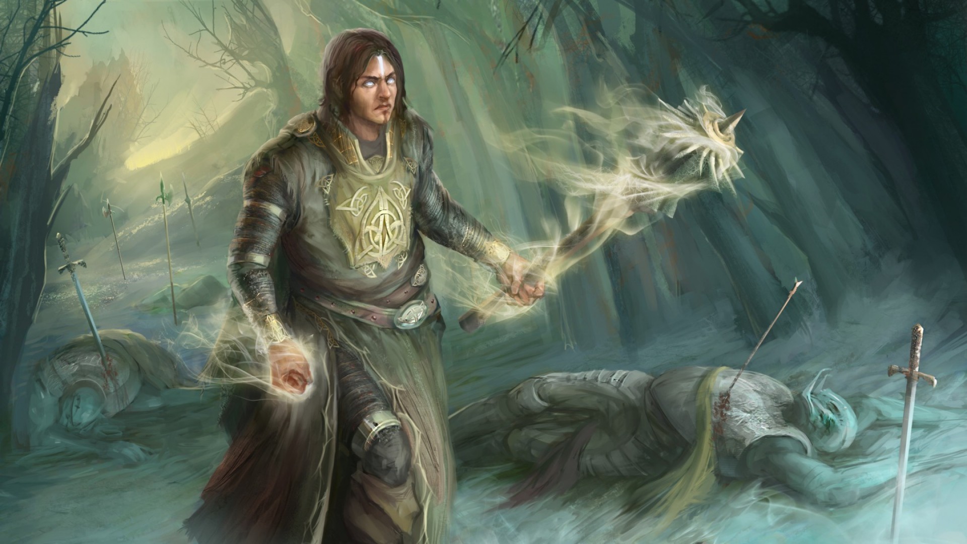 Wallpaper corpses, mage, warrior, forest, art, fantasy