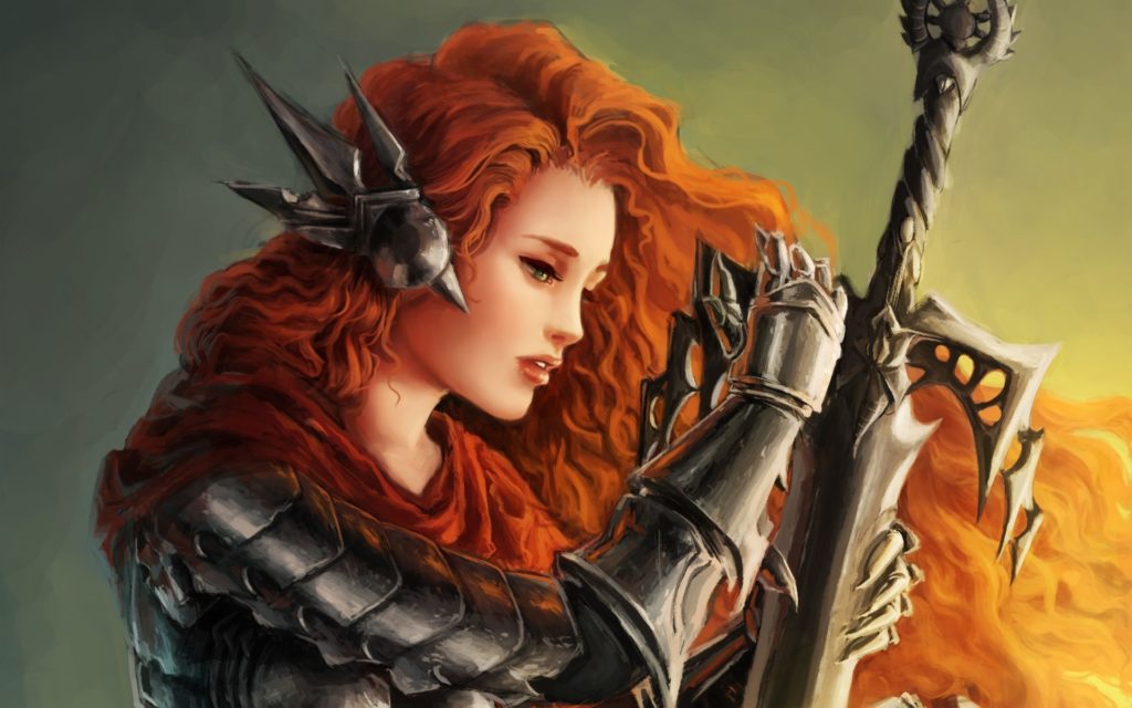 Women fantasy art armor artwork warriors orange hair swords wallpaper |  | 55628 | WallpaperUP