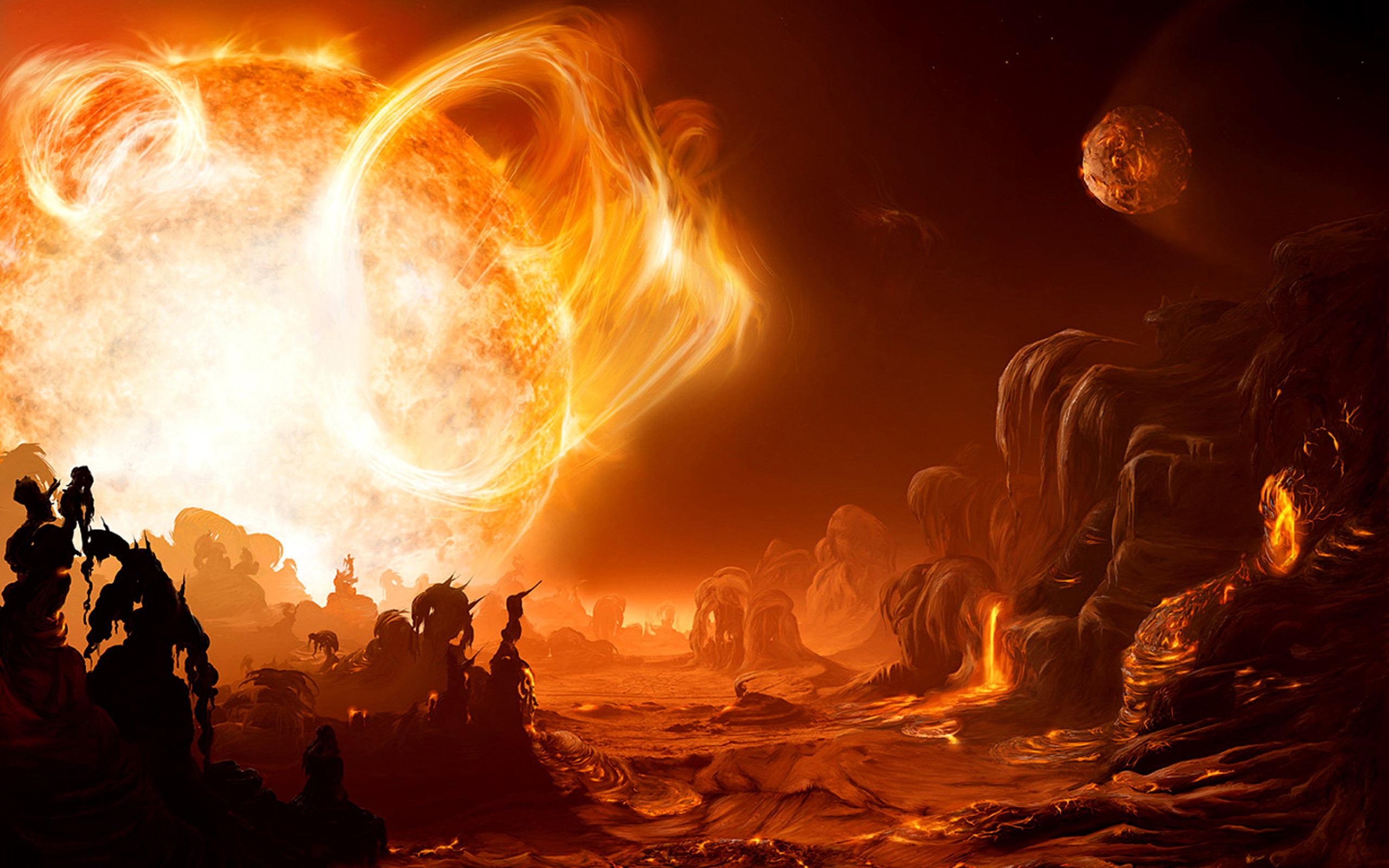 sci fi science fiction alien landscape art artistic painting cg digital  landscapes fire flames sun hot