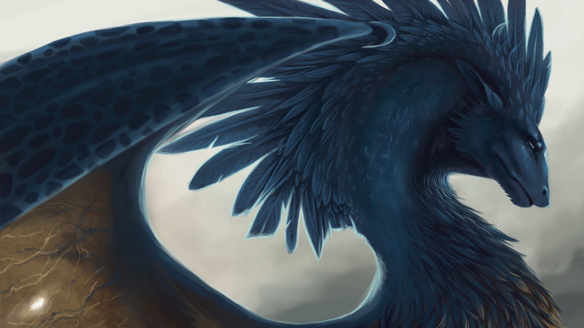 Preview wallpaper dragon, fantasy, art, feathers 1920×1080