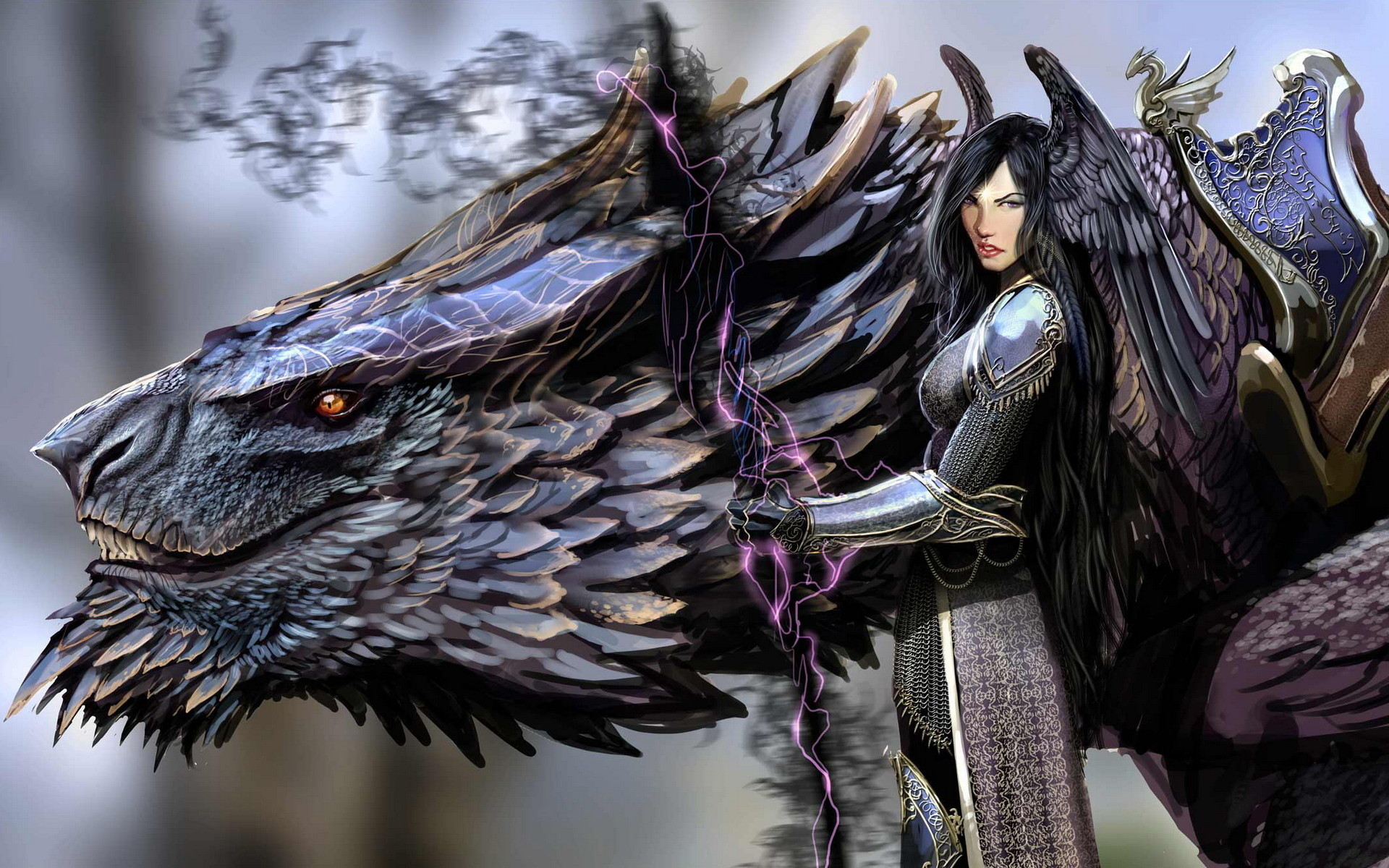 Amazing Dark Angel And Black Dragon Anime HD Wallpaper Picture Image