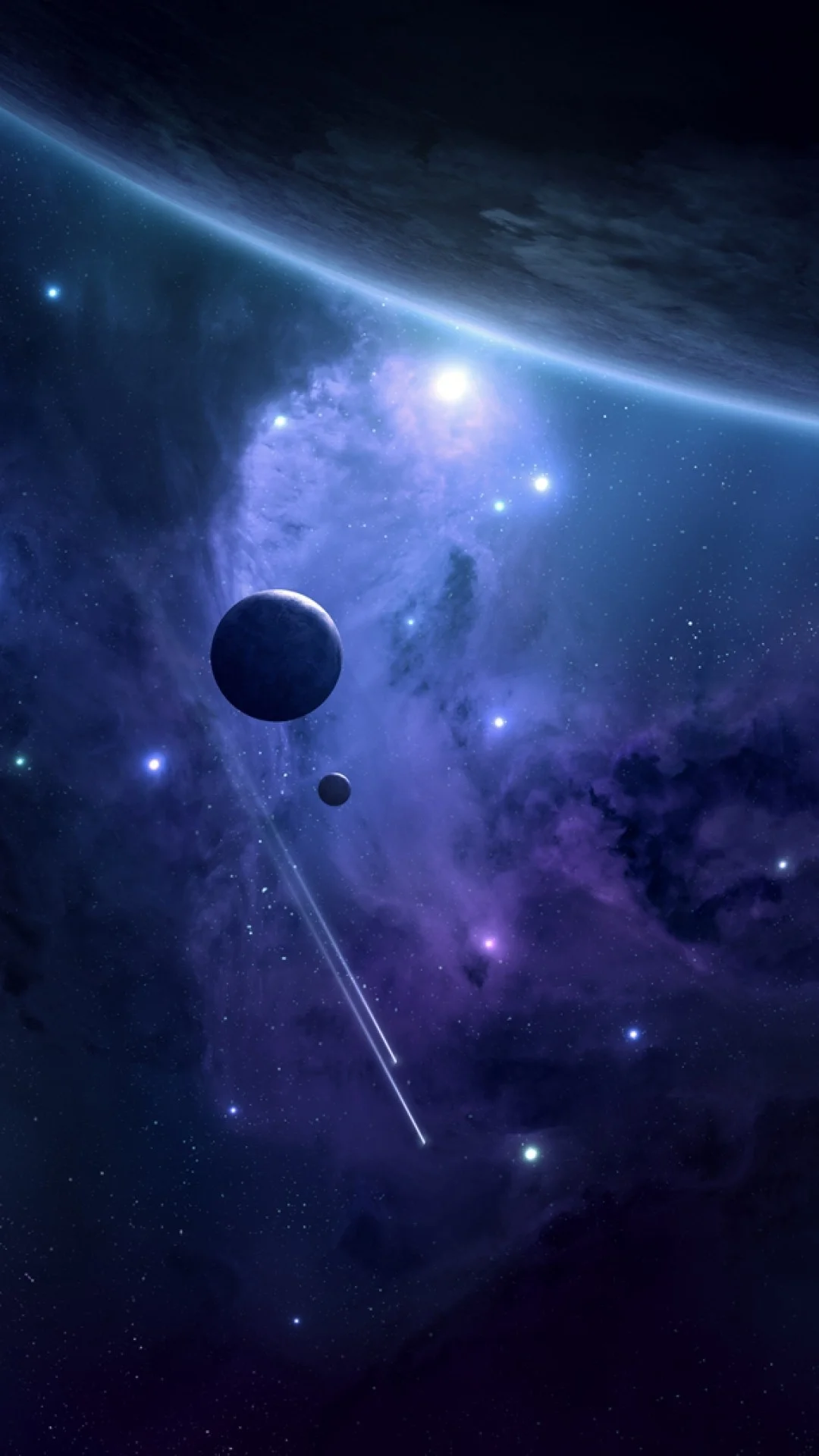 … Purple nebula and planets Fantasy mobile wallpaper