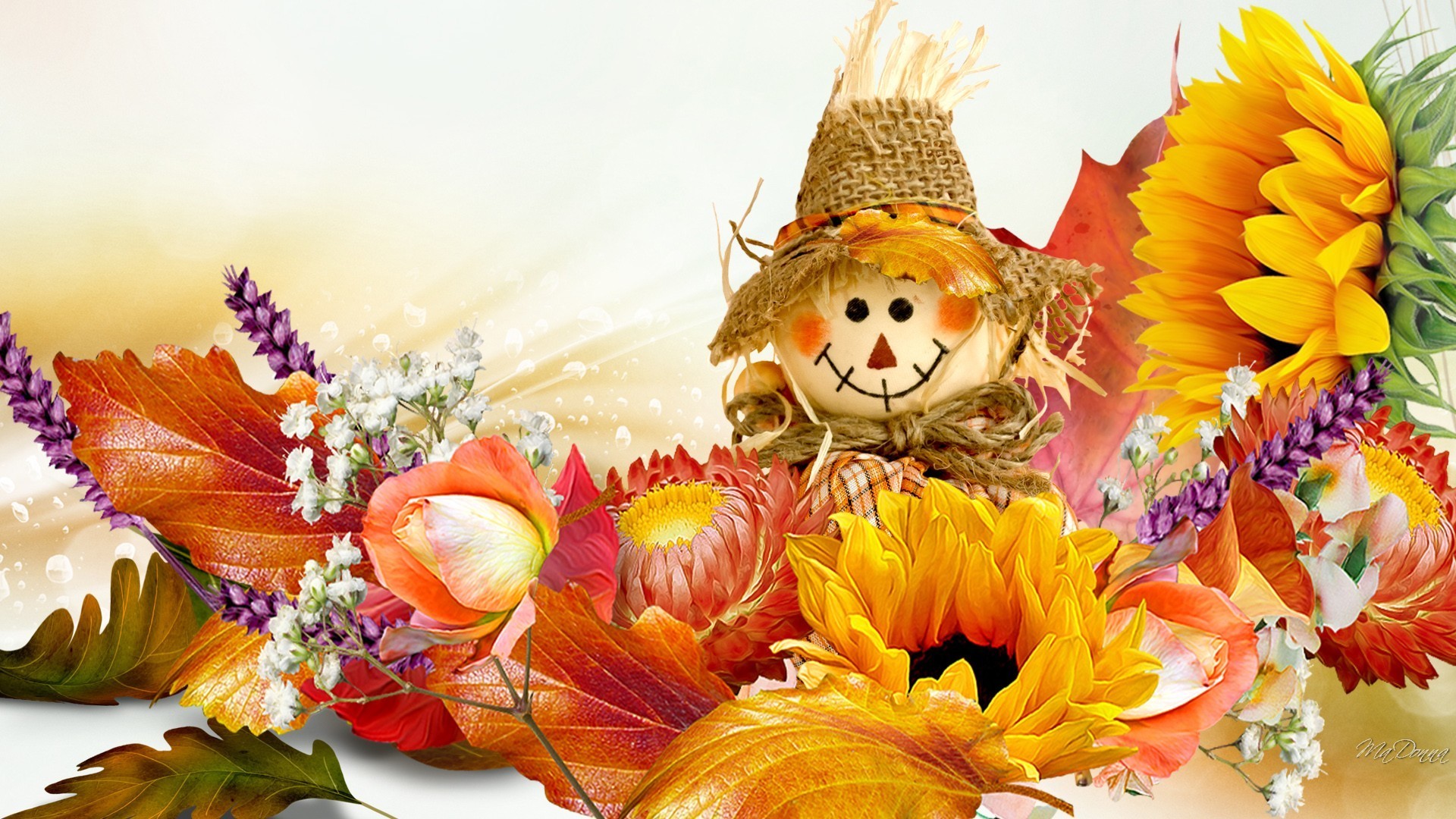 Doll Basics Happy Sunflowers Rose Scarecrow Fall Flowers Smile Gold Autumn  Orange Leaves Flower Wallpaper Theme Download Detail
