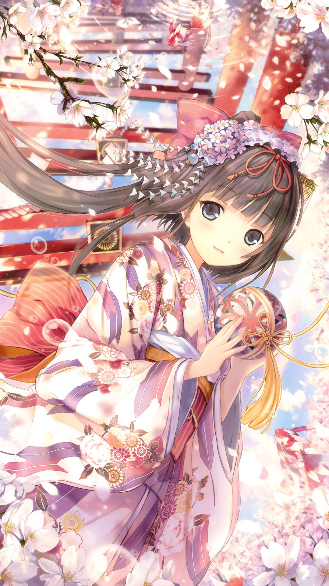 Geisha among cherry blossoms Anime mobile wallpaper