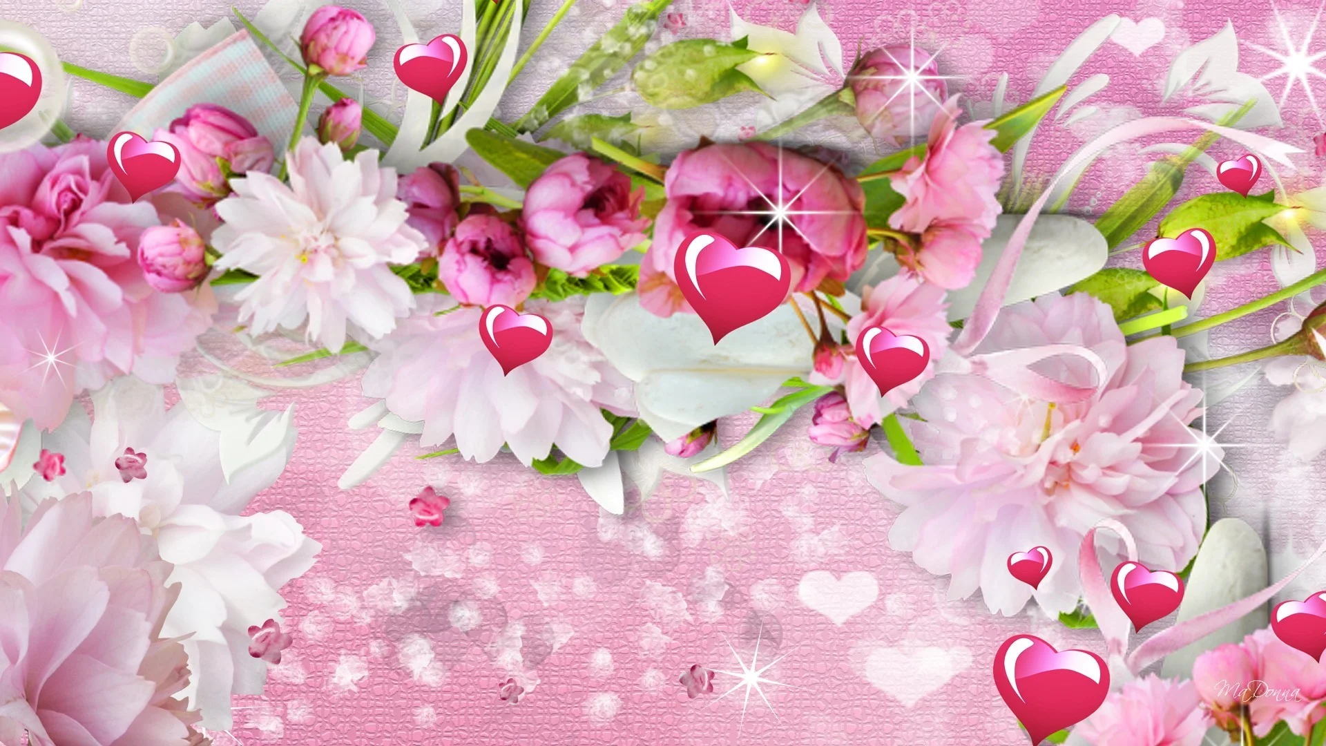 Flowers Summer Spring Hearts Peonies Valentines Sparkle Pink Day Stars Tropical Flower Desktop Wallpaper Detail