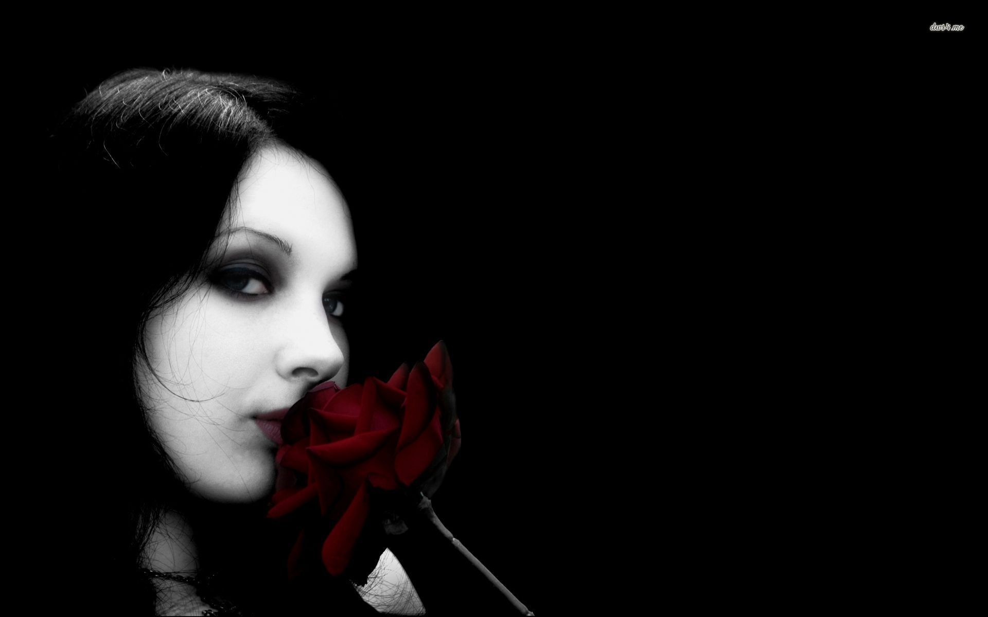 Goth girl with a red rose wallpaper – Digital Art wallpapers