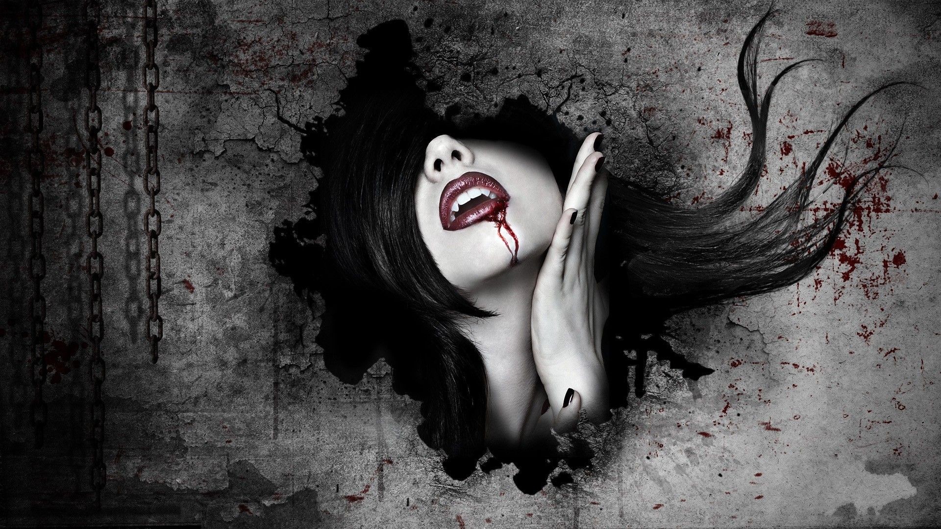 Dark horror fantasy art gothic women vampires blood face wallpaper .