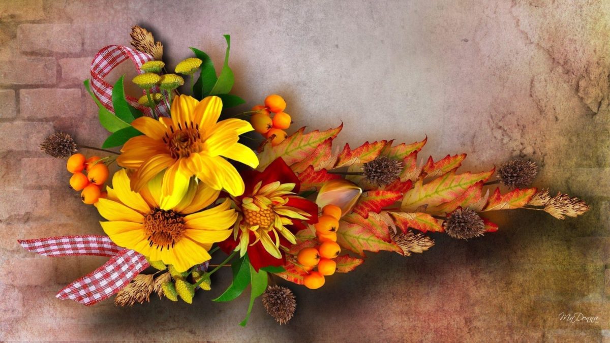 Wallpapers For > Fall Flowers And Pumpkins Wallpaper