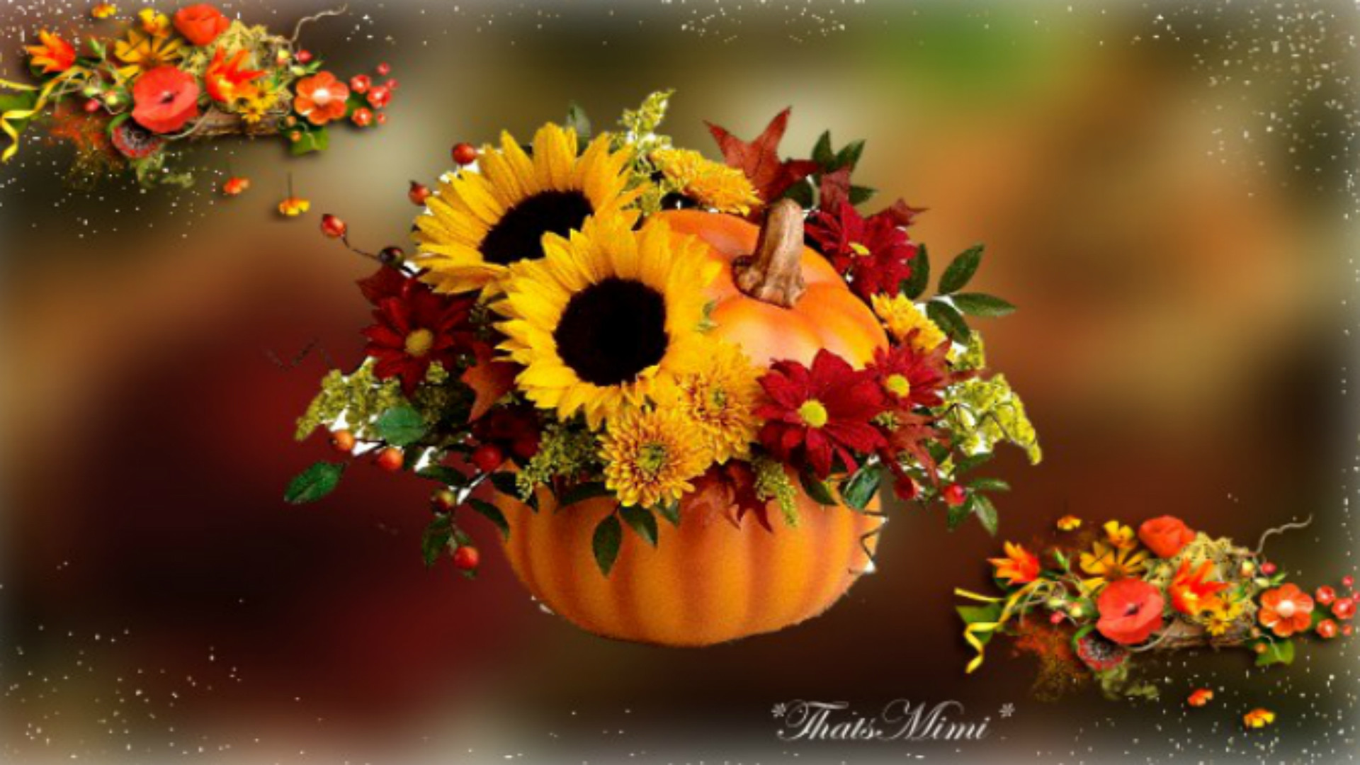 Fall Pumpkins and Flowers Desktop Wallpapers