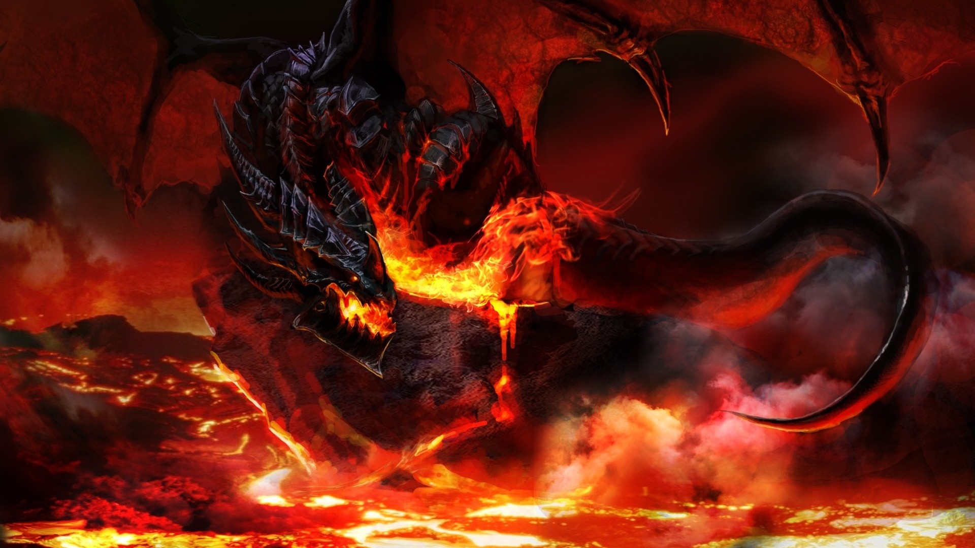 Preview wallpaper world of warcraft, dragon, fire, tail 1920×1080