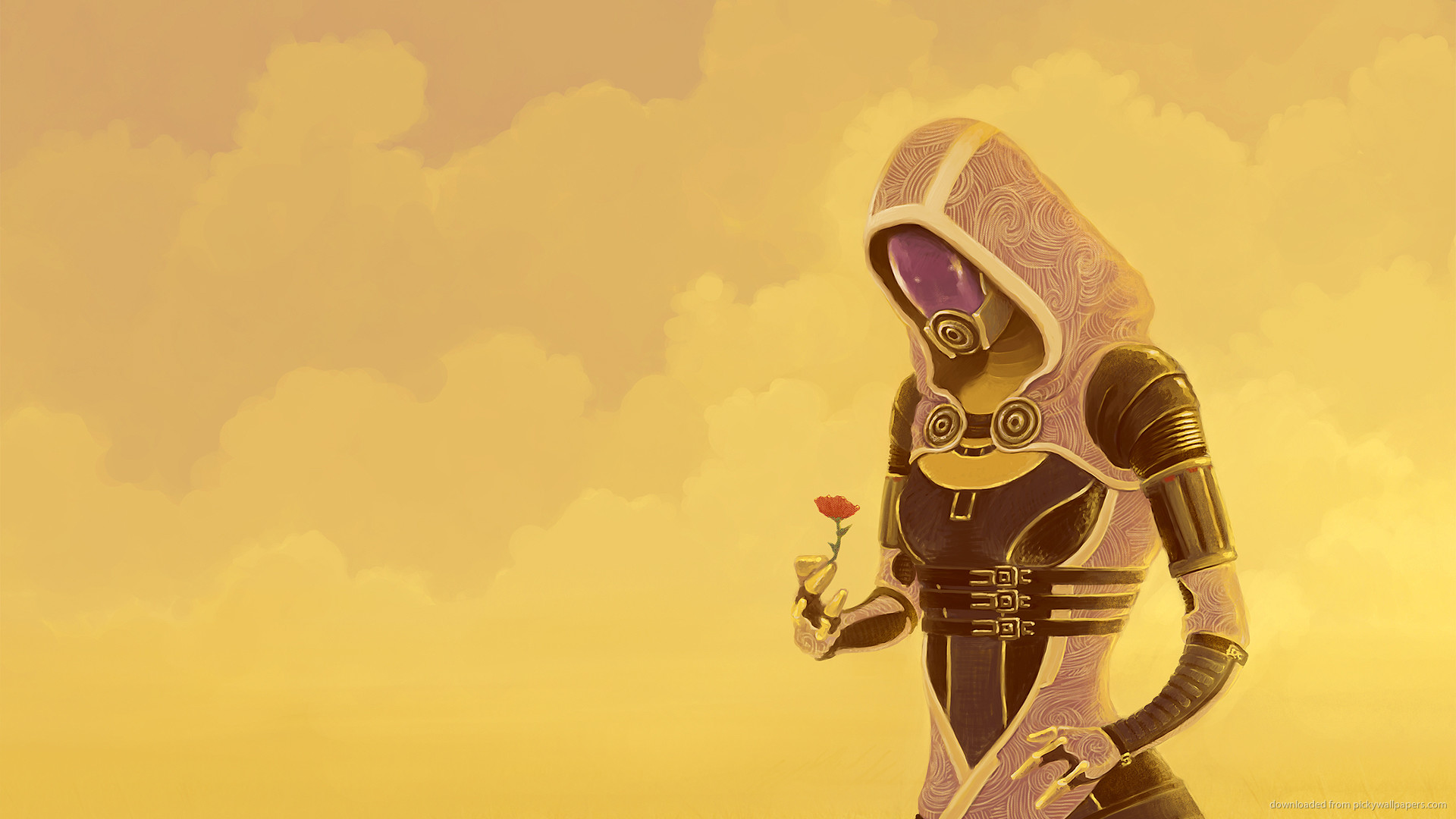 Mass Effect Tali with flower for 1920×1080