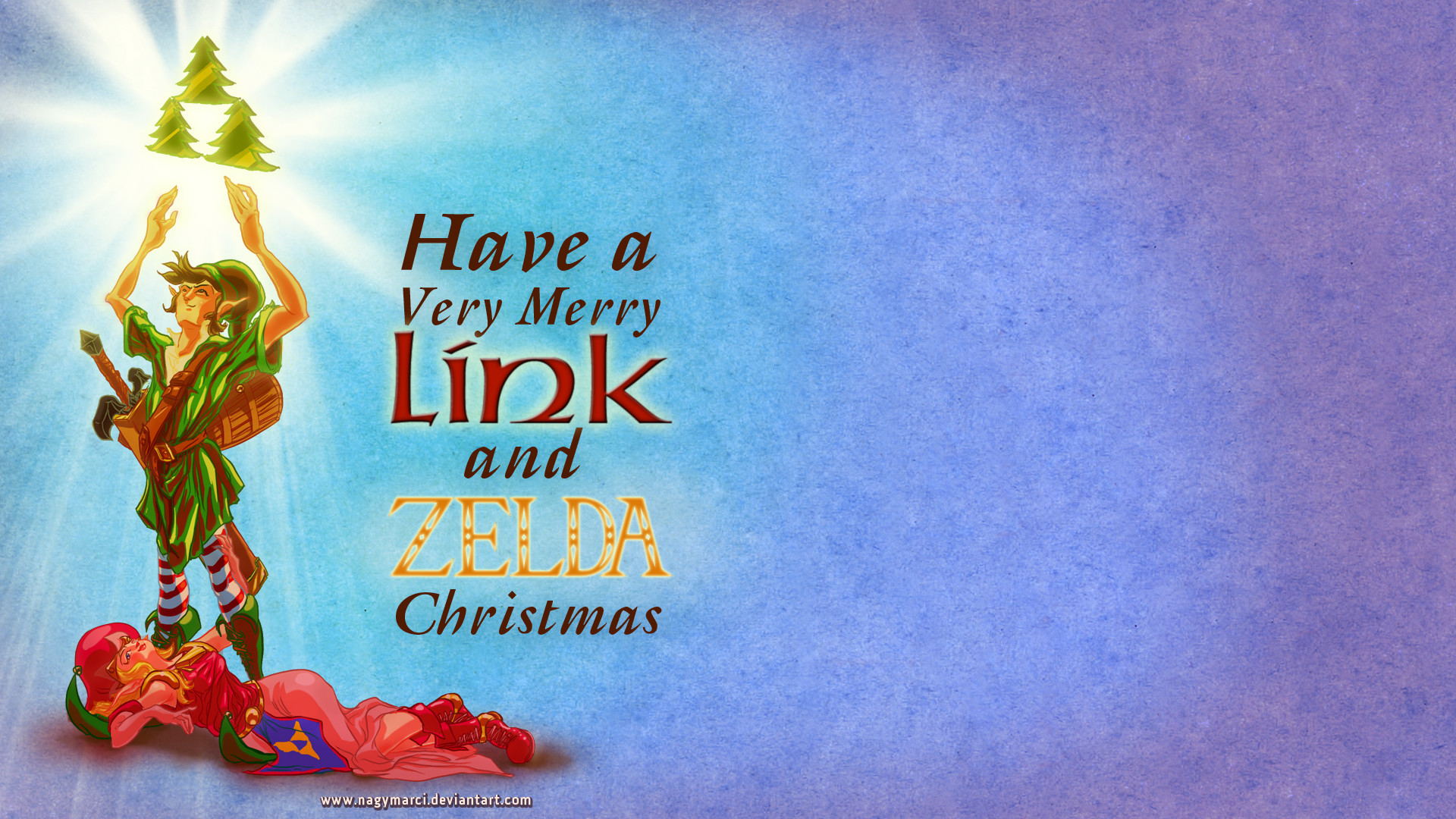 Link and Zelda Christmas desktop wallpaper by Nagymarci