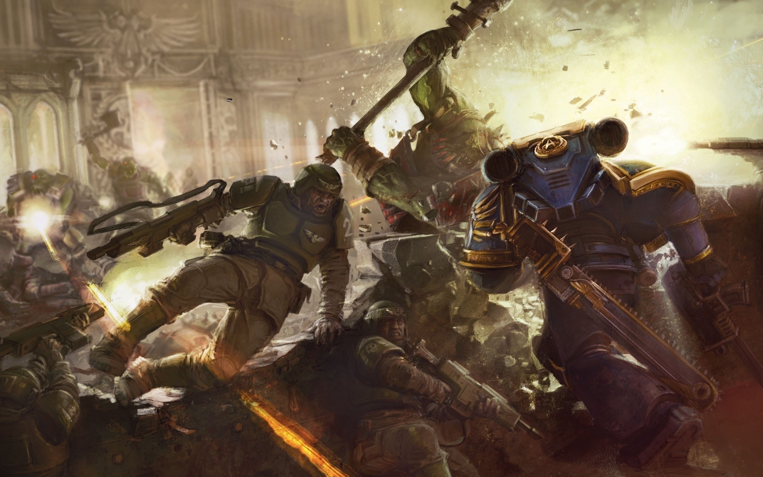 Space Marines And Imperial Guard Vs Orks wallpaper