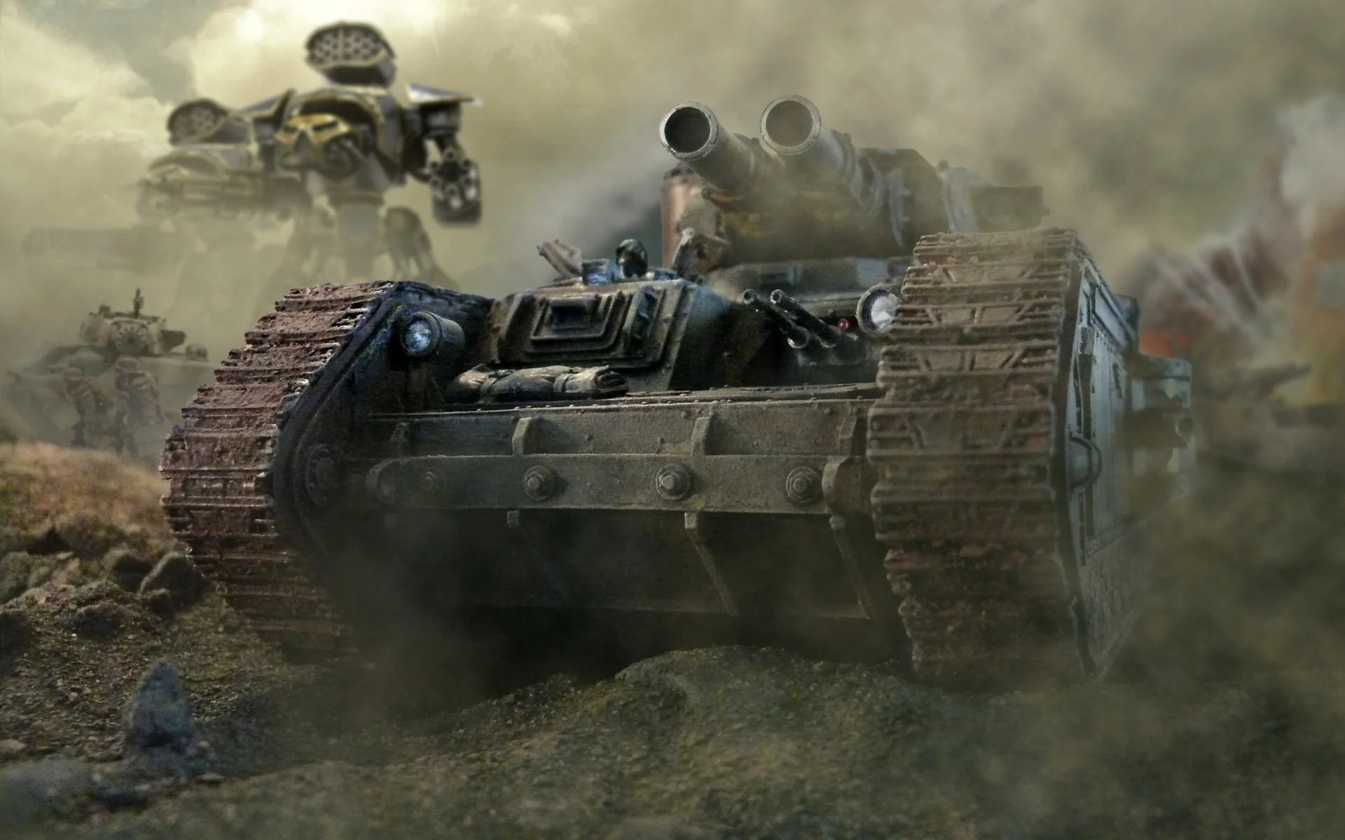 warhammer 40k tank leman russ trunks machine guns head armour imperial guard  smoke imperial titanium