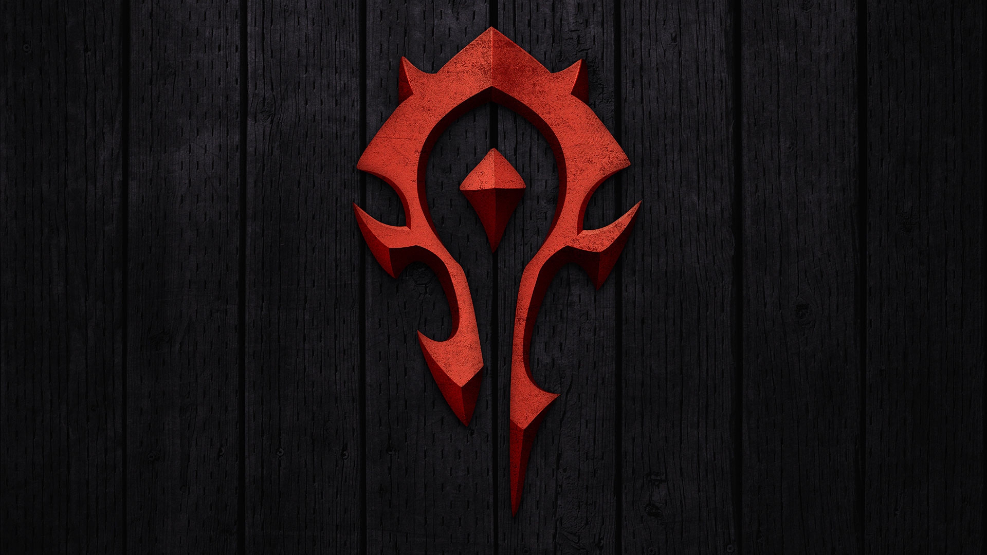 Preview wallpaper world of warcraft, horde, symbol, background, red  3840×2160