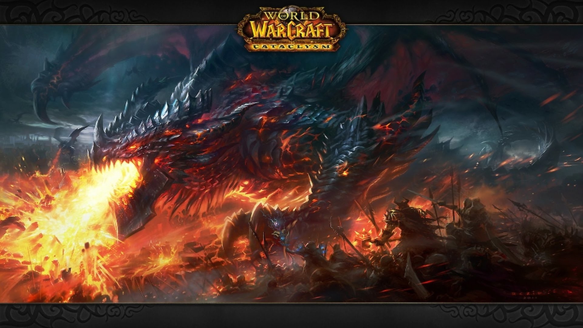 video games dragons fire deathwing battles artwork fan art world of warcraft  cataclysm Wallpaper