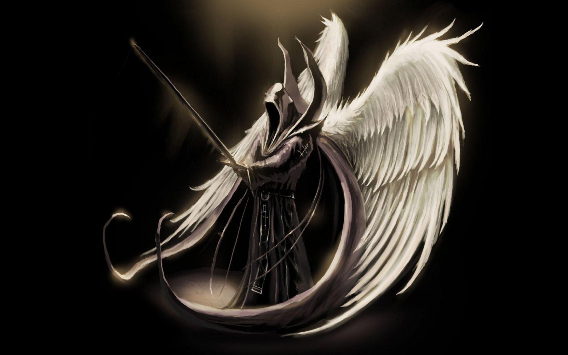 Fantasy Angel Warrior Dark Angel Wings Man Hood Sword Wallpaper
