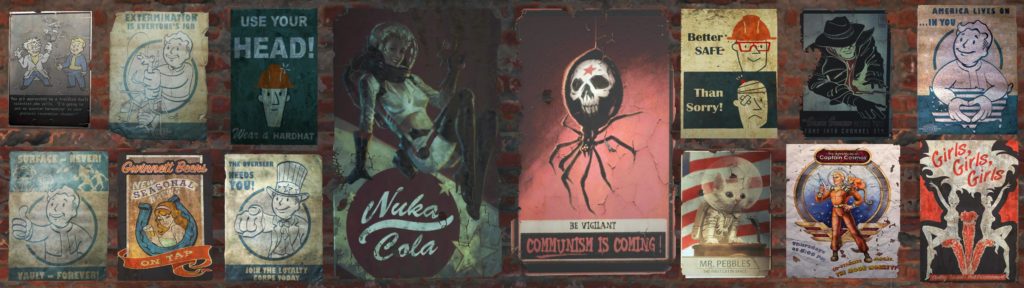 I made a dual screen wallpaper out of some of the posters that I  have come across in the wasteland.