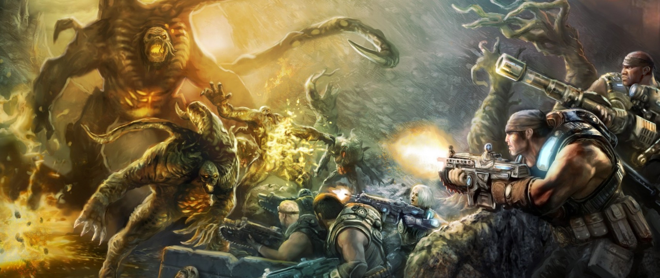 Preview wallpaper gears of war judgment, art, video game, epic games 2560×1080