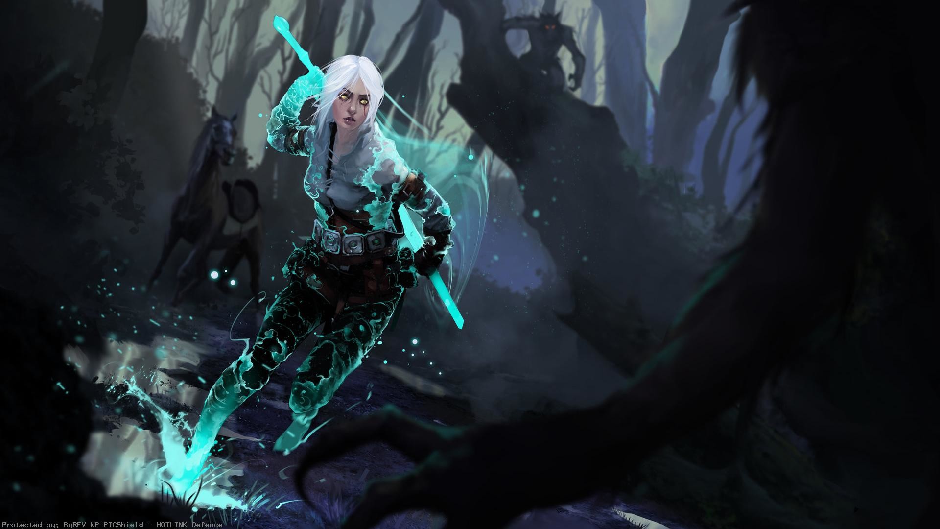 The witcher ciri spell splash forest 1920×1080 wallpaper