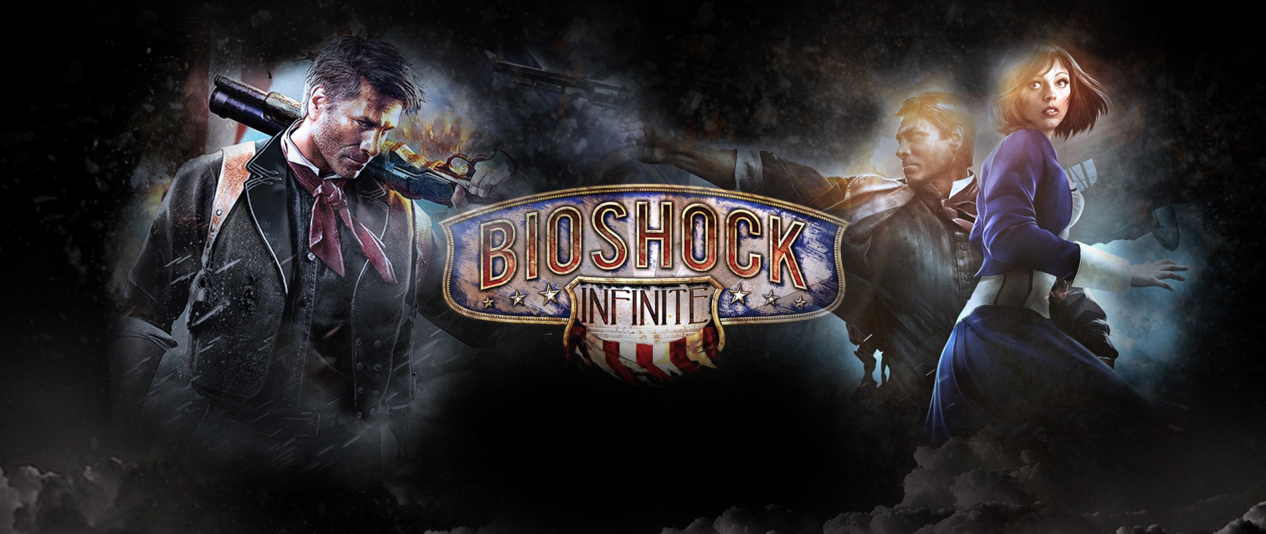 Preview wallpaper bioshock infinite, game, characters, lettering, logo  2560×1080