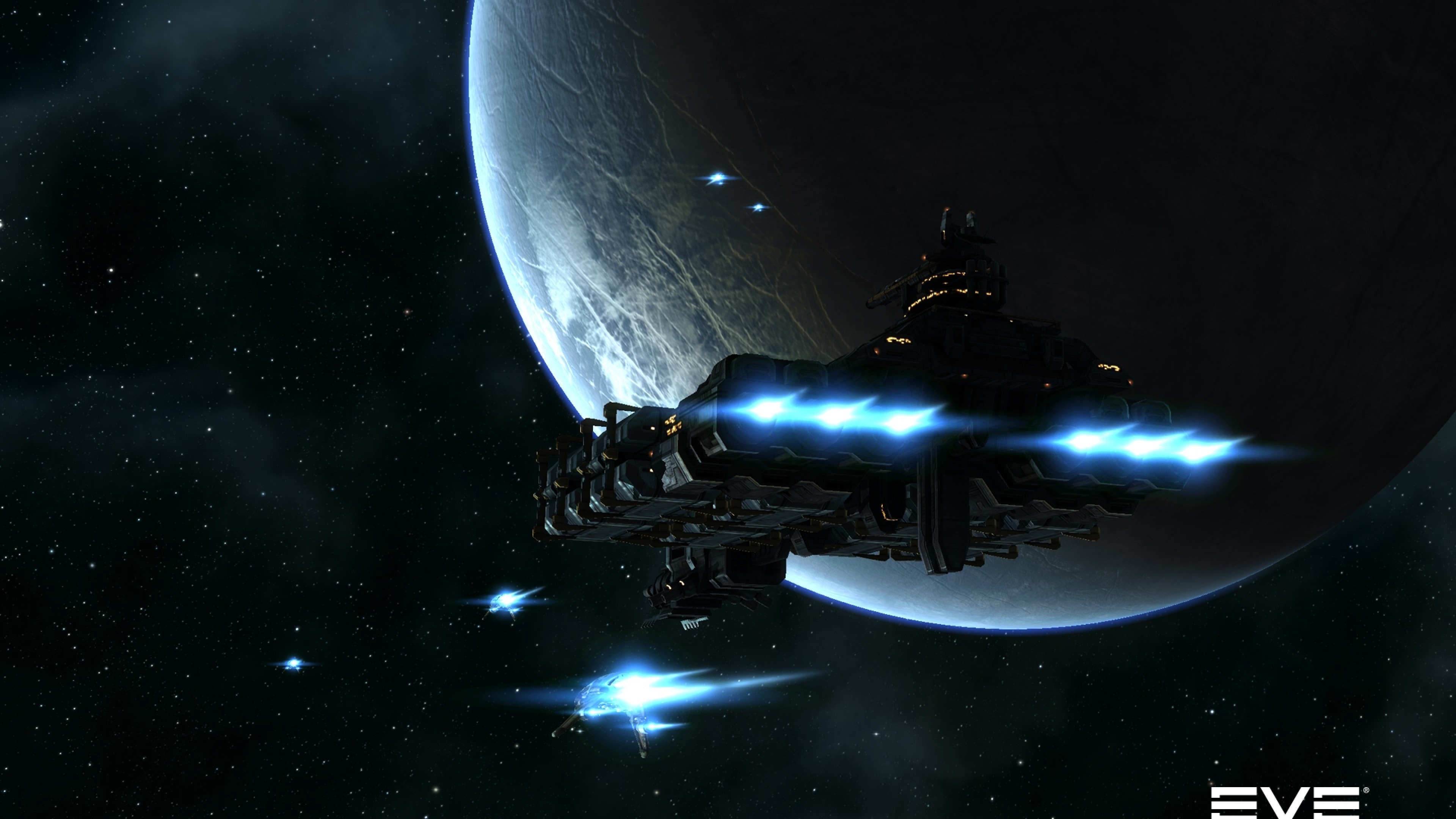 Preview wallpaper eve online, planet, space, spaceship 3840×2160